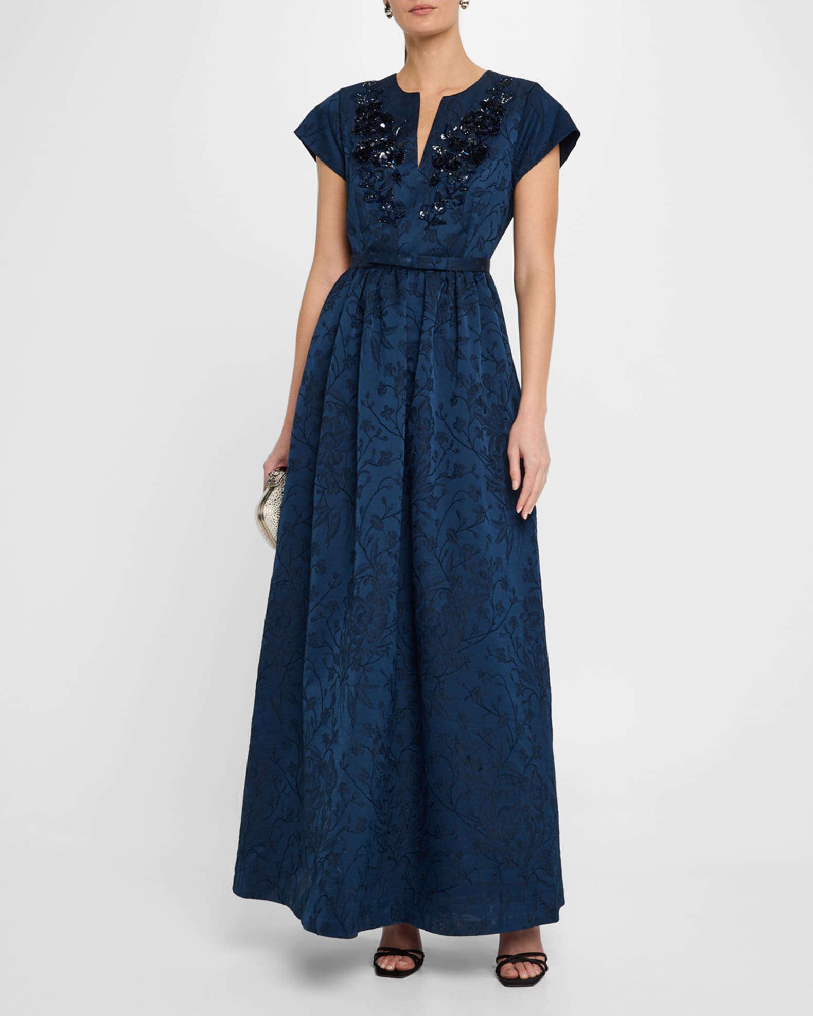 Estelle Beaded Floral Jacquard Gown 1