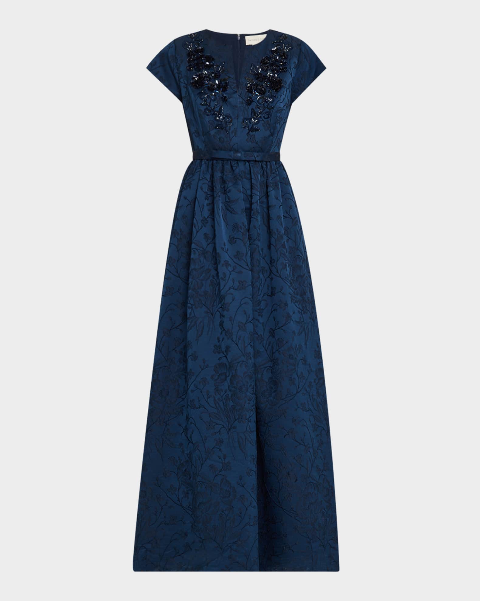 Estelle Beaded Floral Jacquard Gown 0