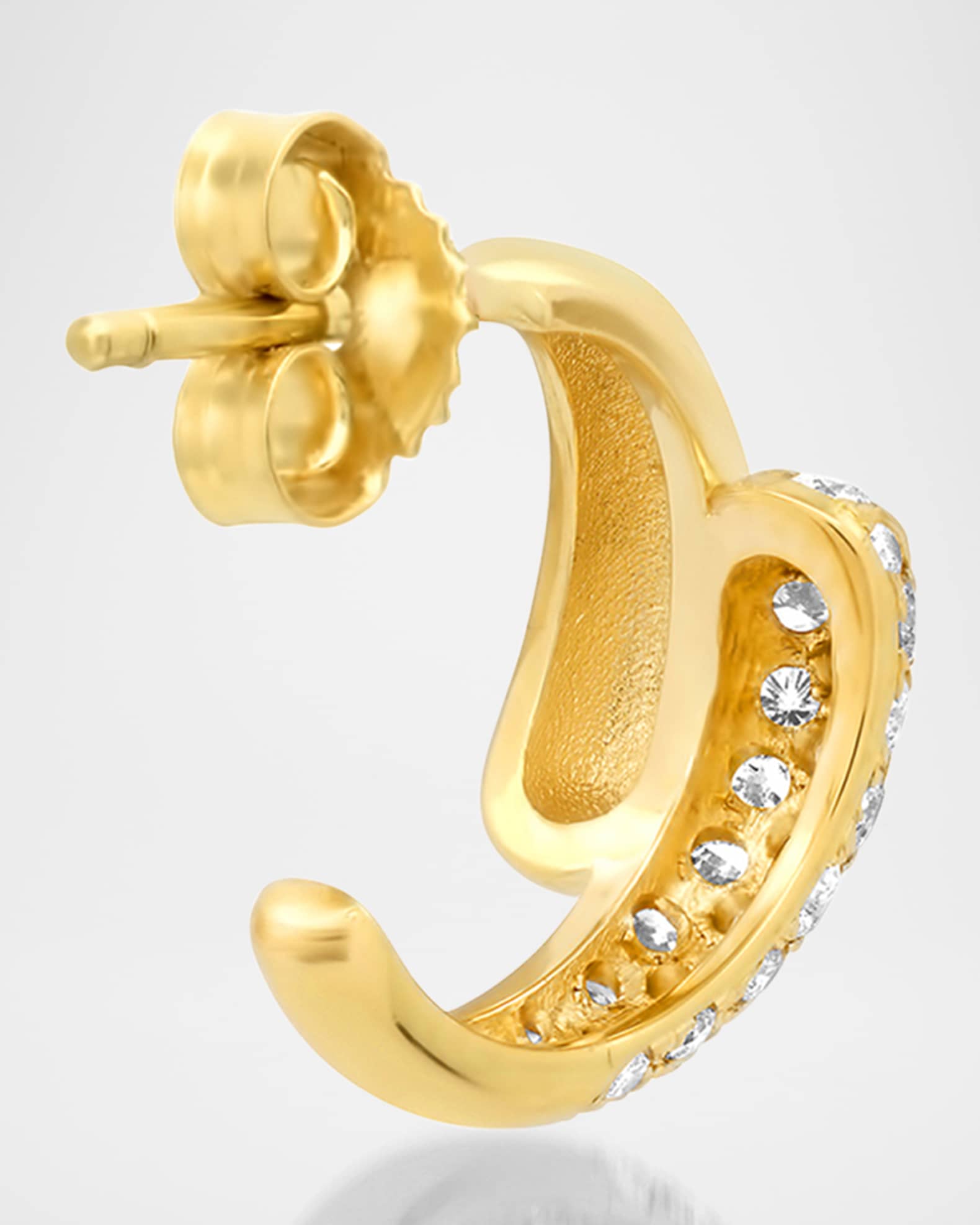 18K Yellow Gold Mini Double Dome Hoop Earrings with Diamonds 1
