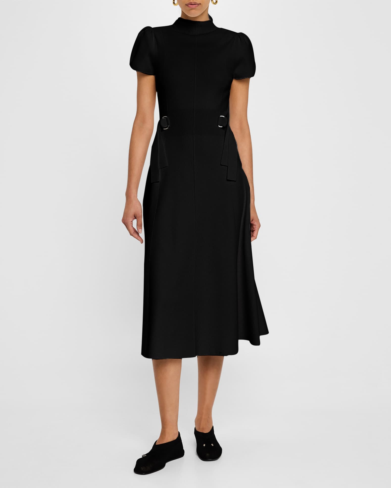 Compact Ribbed Tulip-Sleeve Midi Dress 1