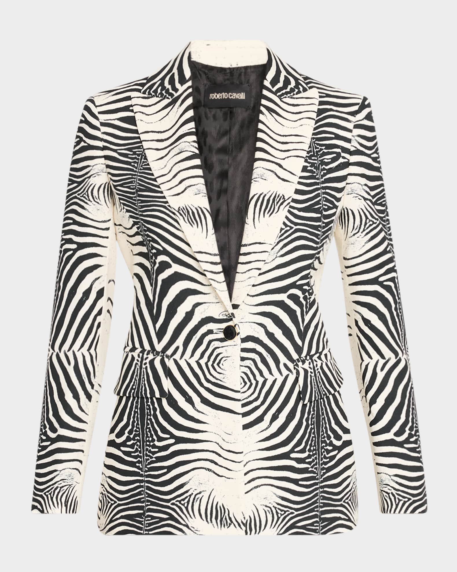 Zebra-Print Single-Breasted Blazer Jacket 0