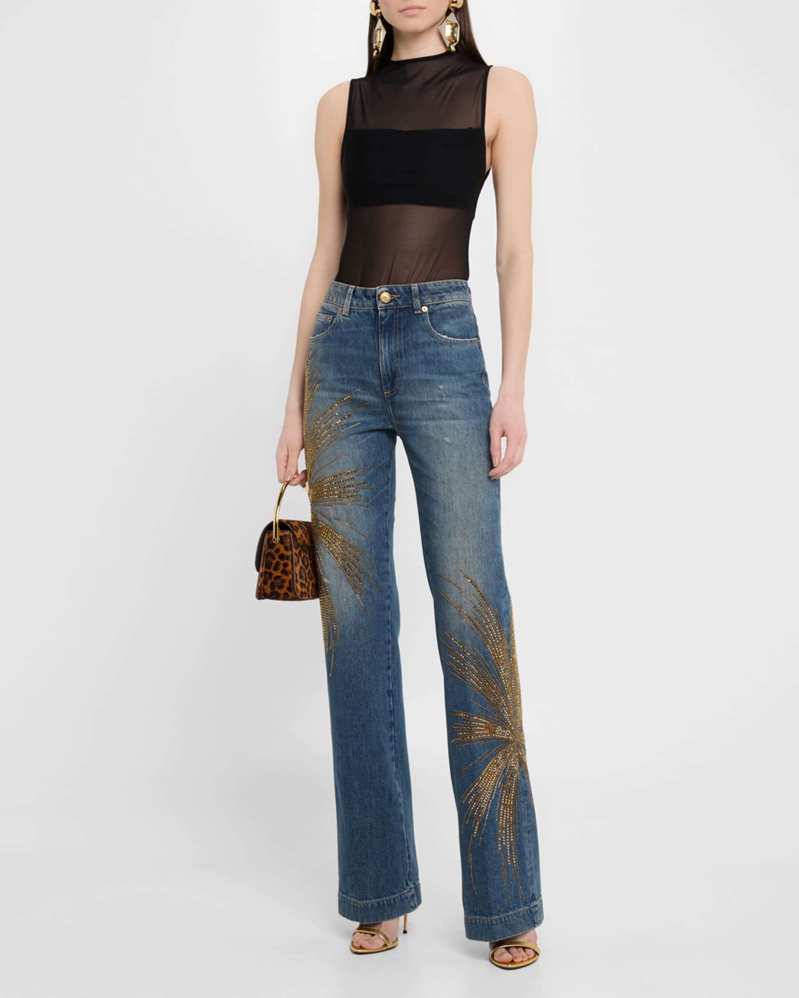 Beaded Straight-Leg Denim Trousers 1
