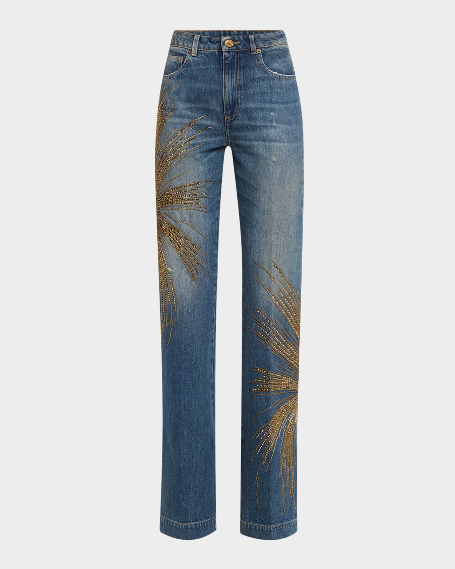 Beaded Straight-Leg Denim Trousers 0