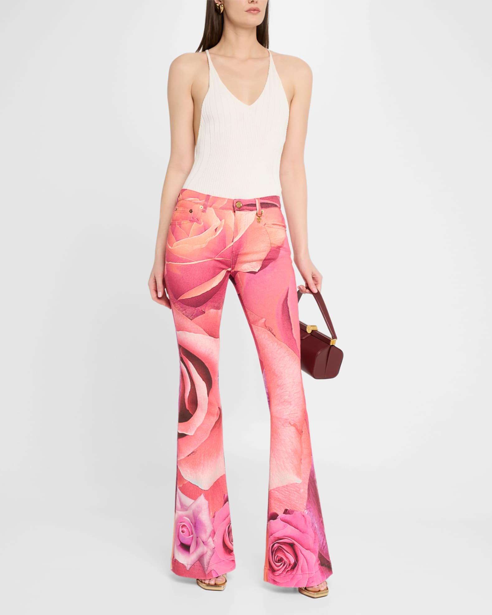 Rose-Print Flare Denim Trousers 1