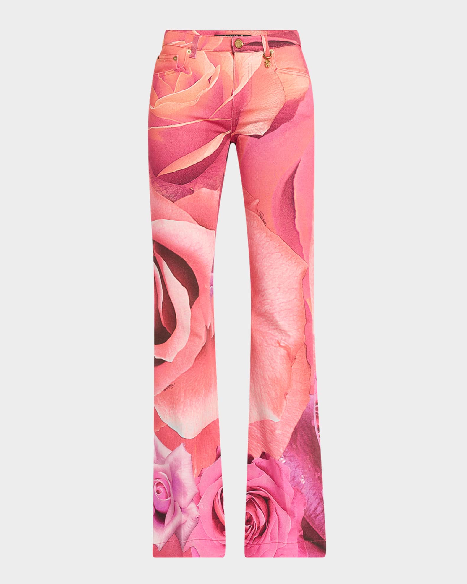 Rose-Print Flare Denim Trousers 0