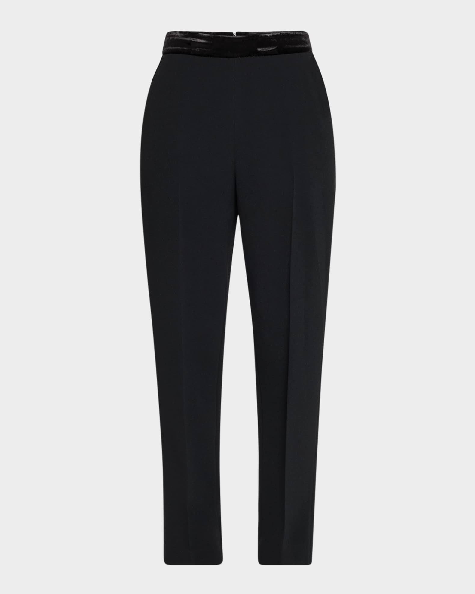 Velvet-Waist Straight-Leg Ankle Trousers 0