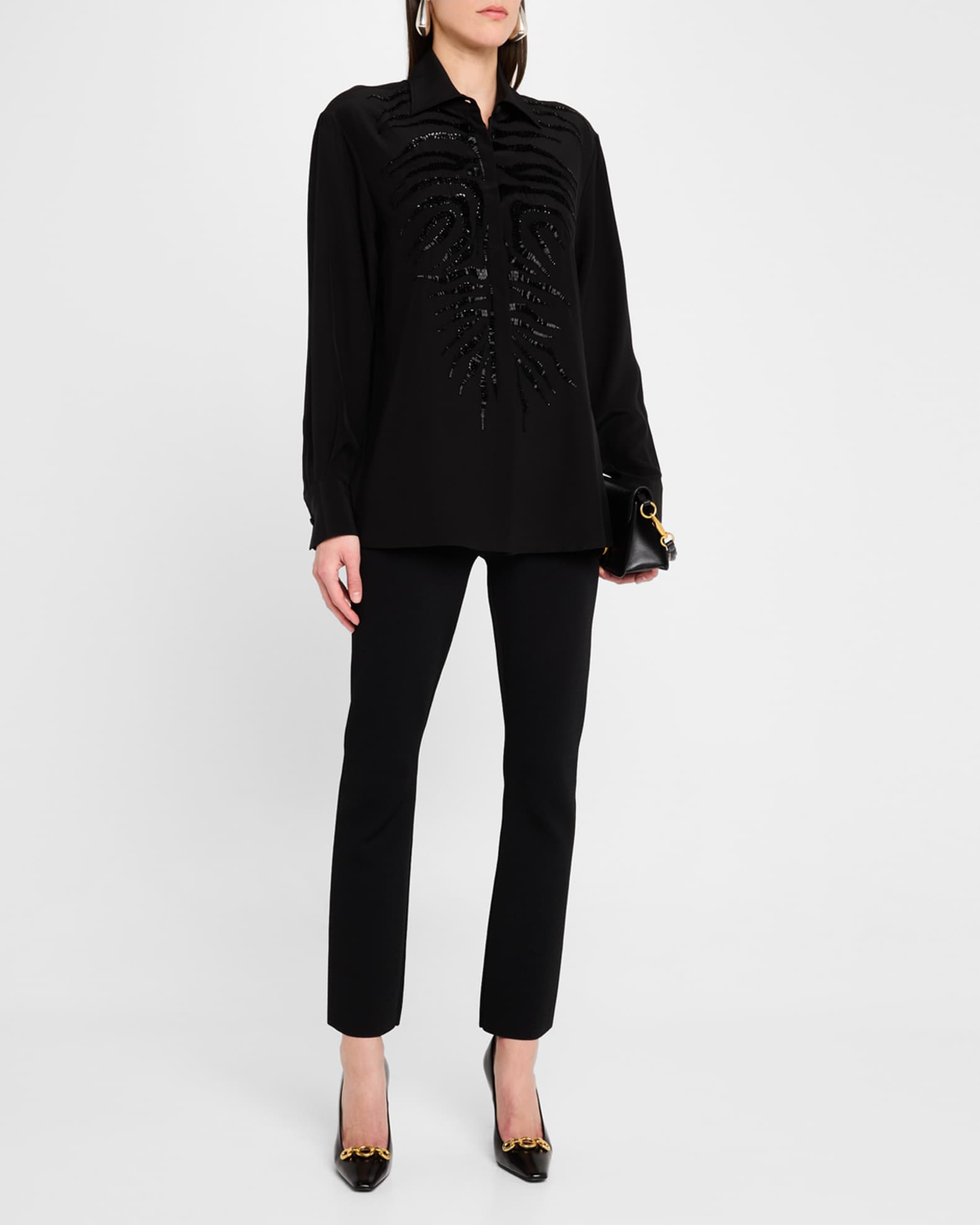 Tiger Beaded Silk Button-Down Shirt 1