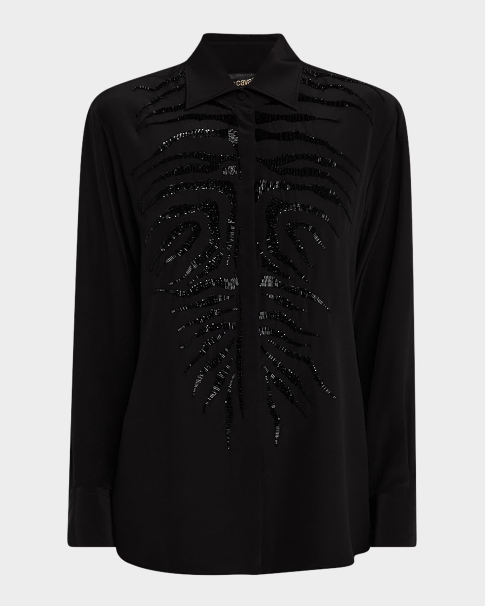 Tiger Beaded Silk Button-Down Shirt 0