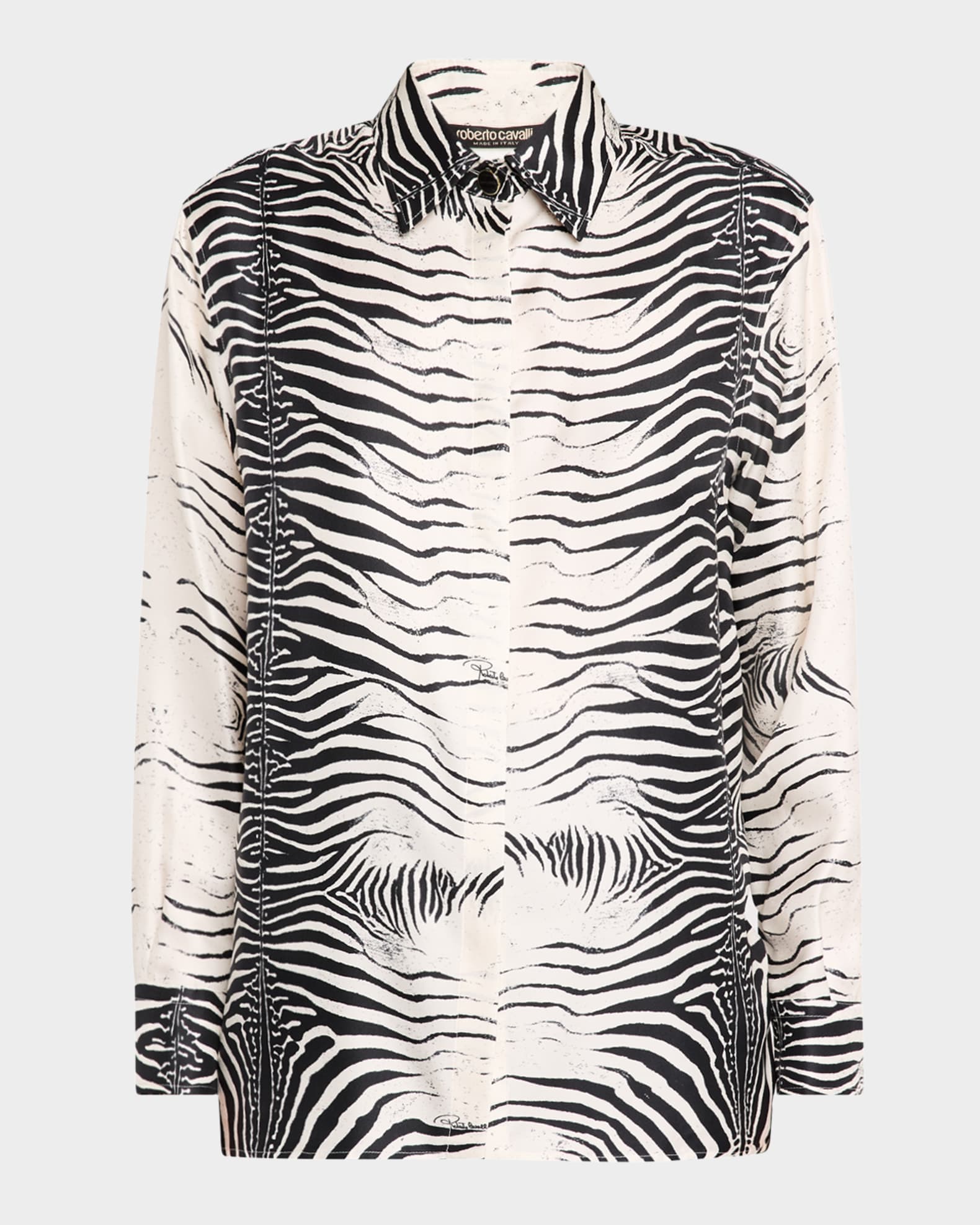 Zebra-Print Button-Down Silk Shirt 0
