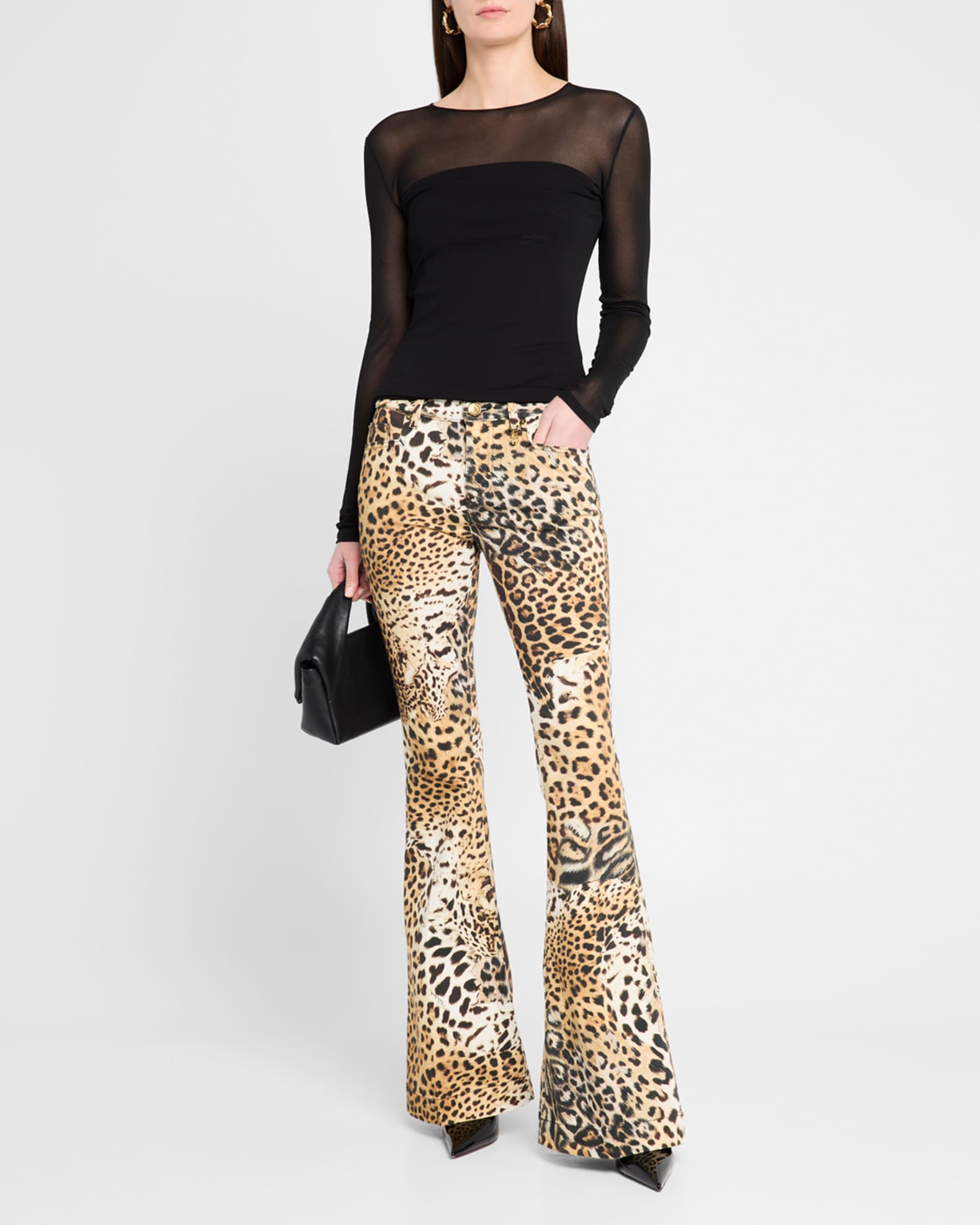 Mid-Rise Jaguar-Print Flare Jeans 1