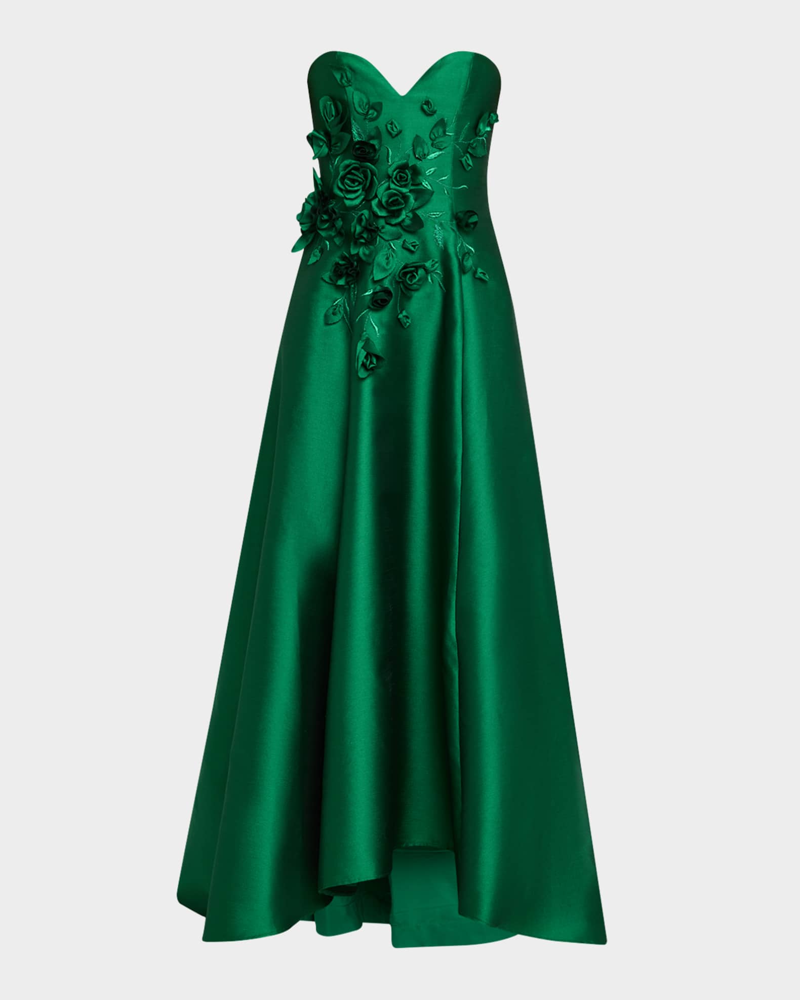 Strapless Floral Applique Gazar Gown 0