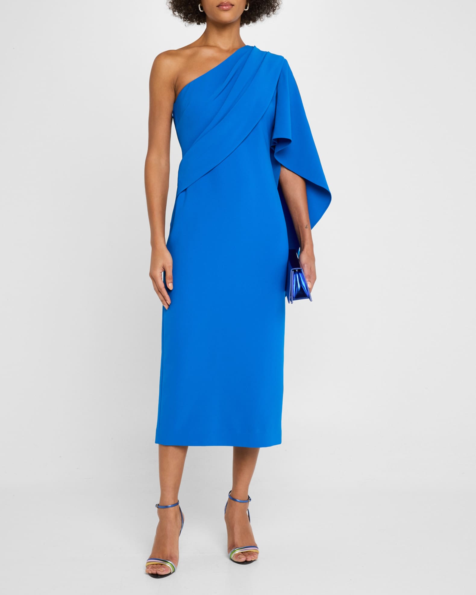 Draped One-Shoulder Stretch Crepe Midi Dress 1