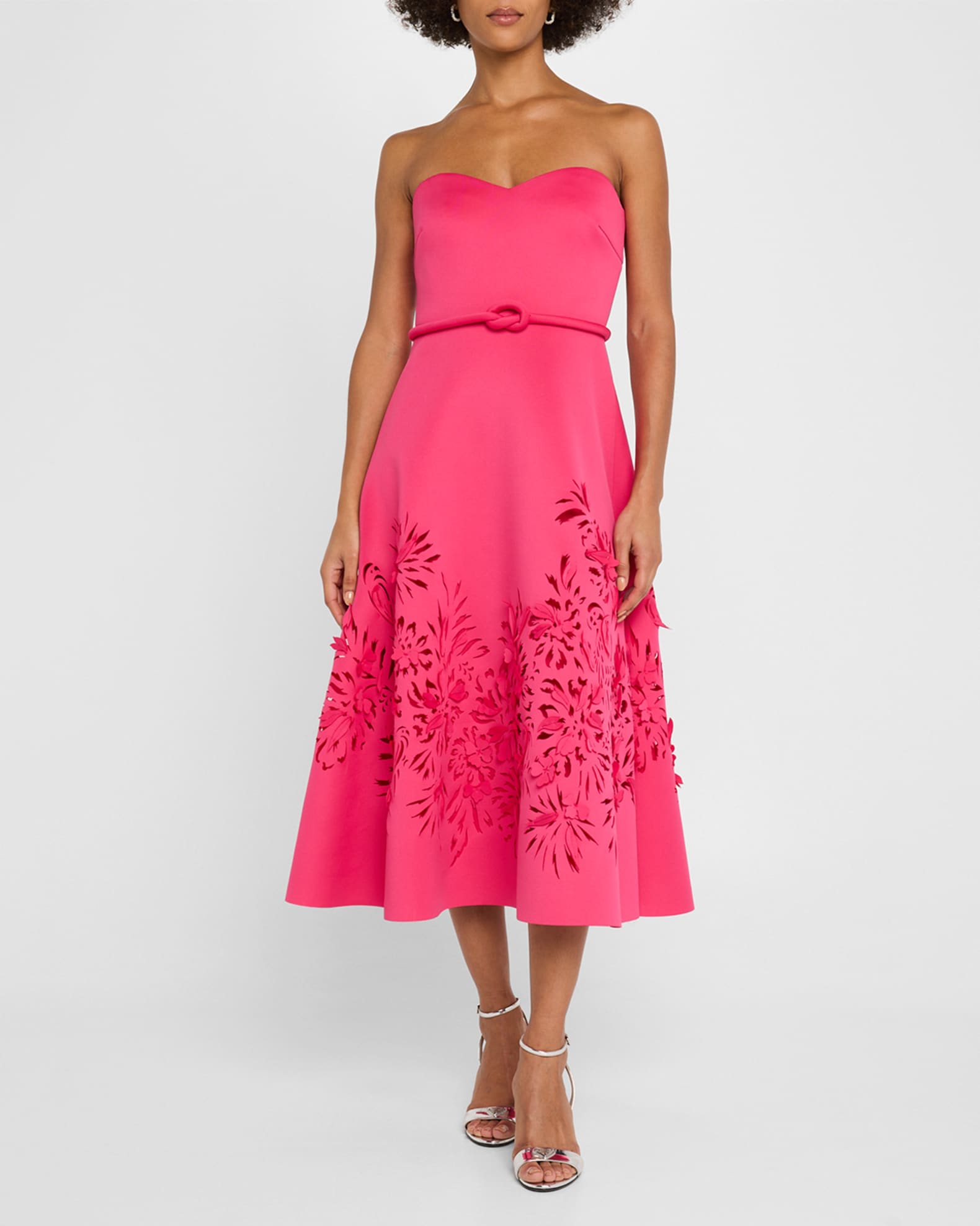 Strapless Laser-Cut Floral Scuba Midi Dress 1