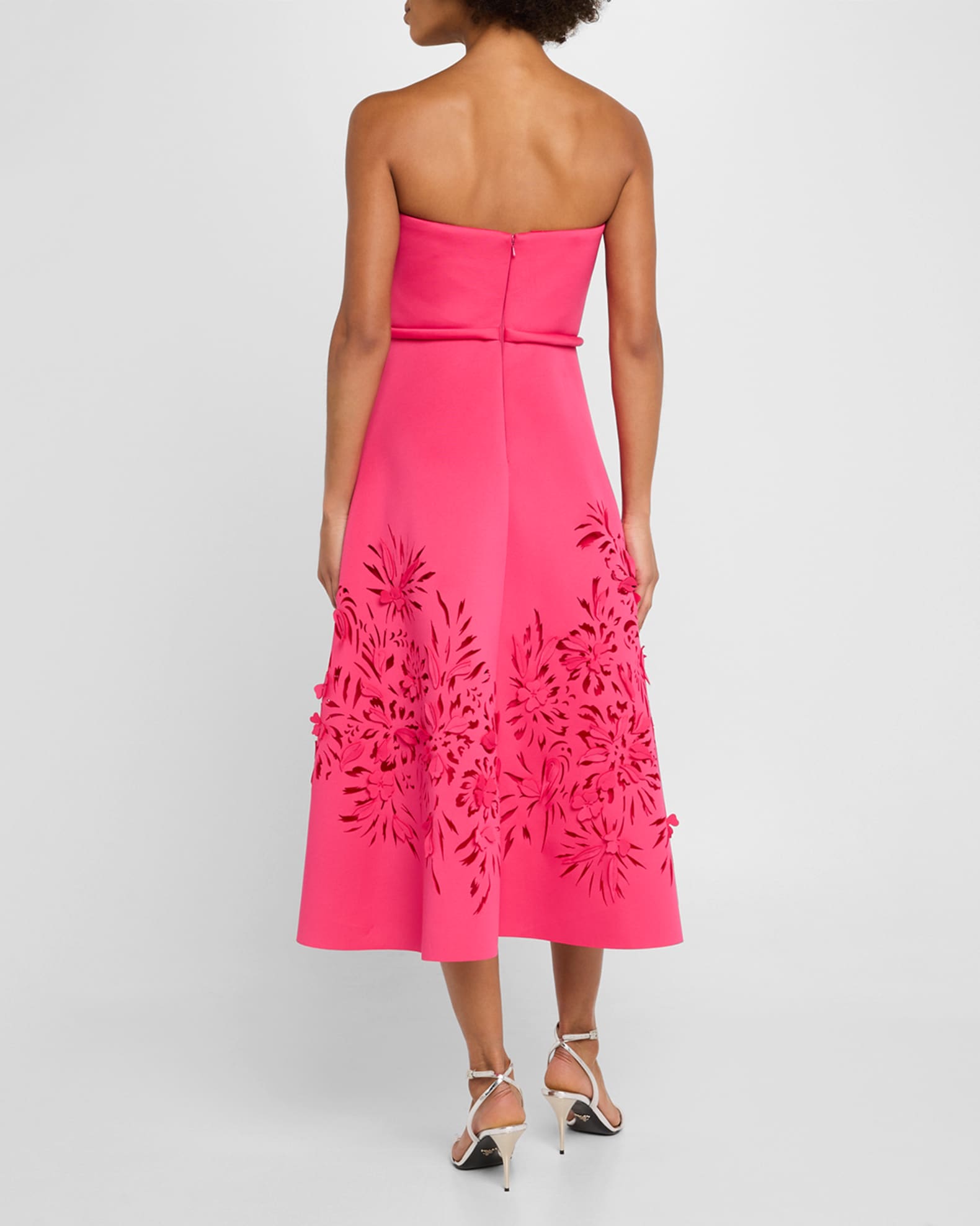 Badgley Mischka Laser Cut Floral Scuba Midi Dress Fuchsia