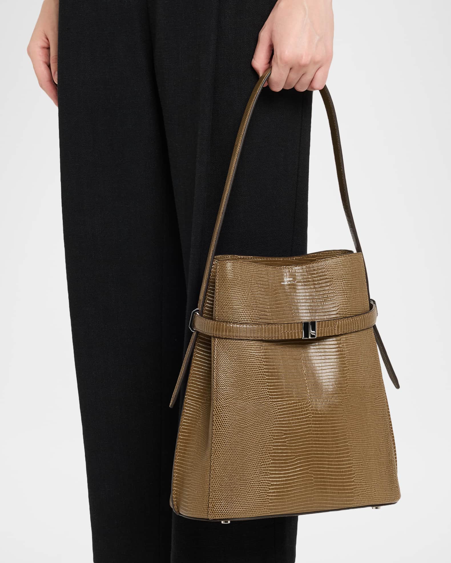 Toteme Belted Lizard-Embossed Leather Bucket Bag | Neiman Marcus