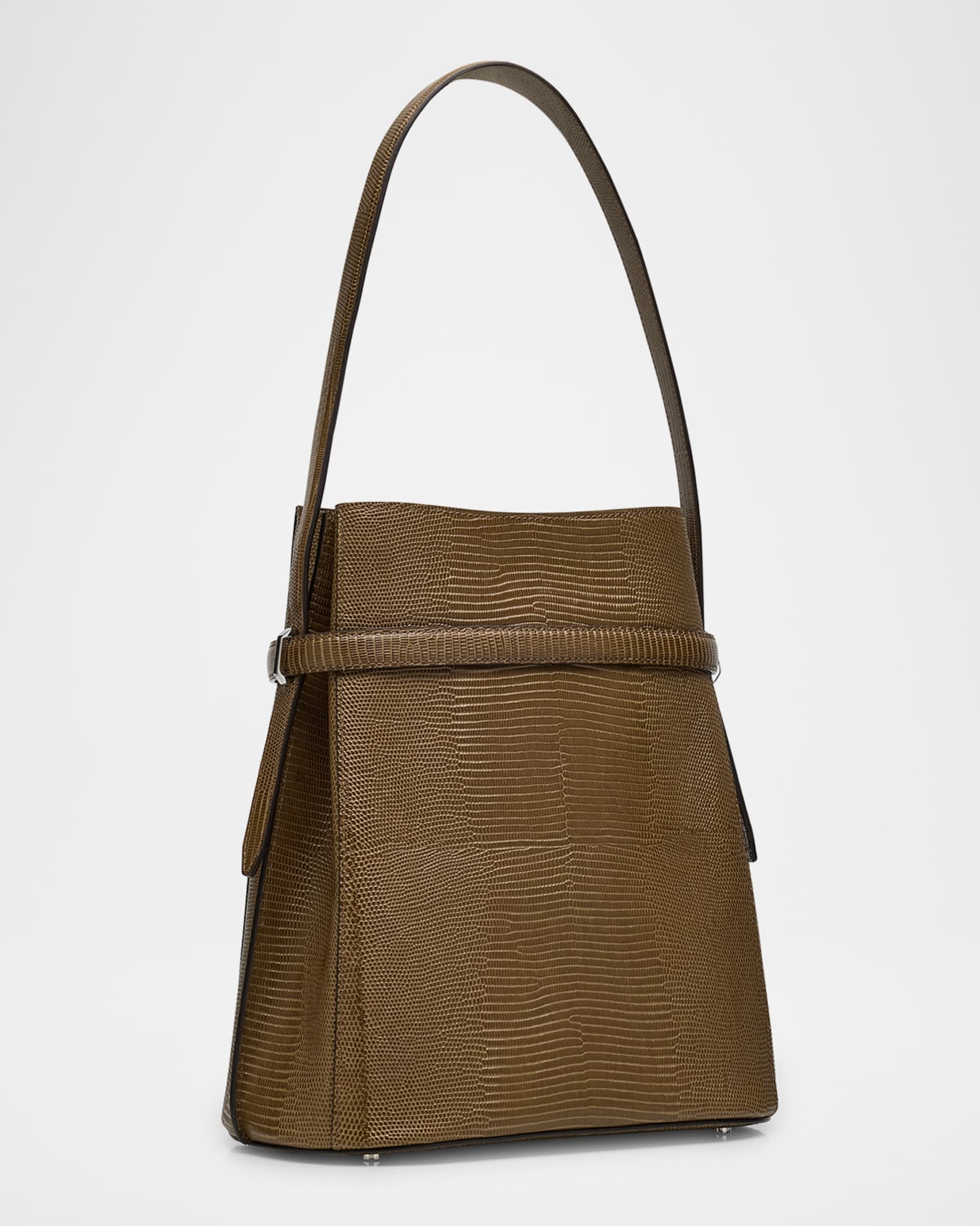Toteme Belted Lizard-Embossed Leather Bucket Bag | Neiman Marcus