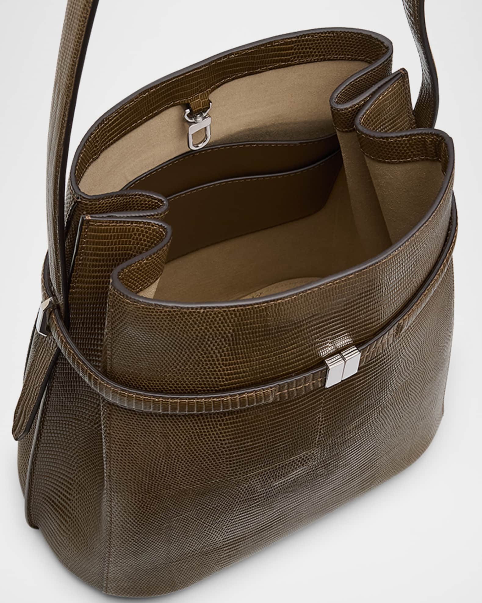 Toteme Belted Lizard-Embossed Leather Bucket Bag | Neiman Marcus