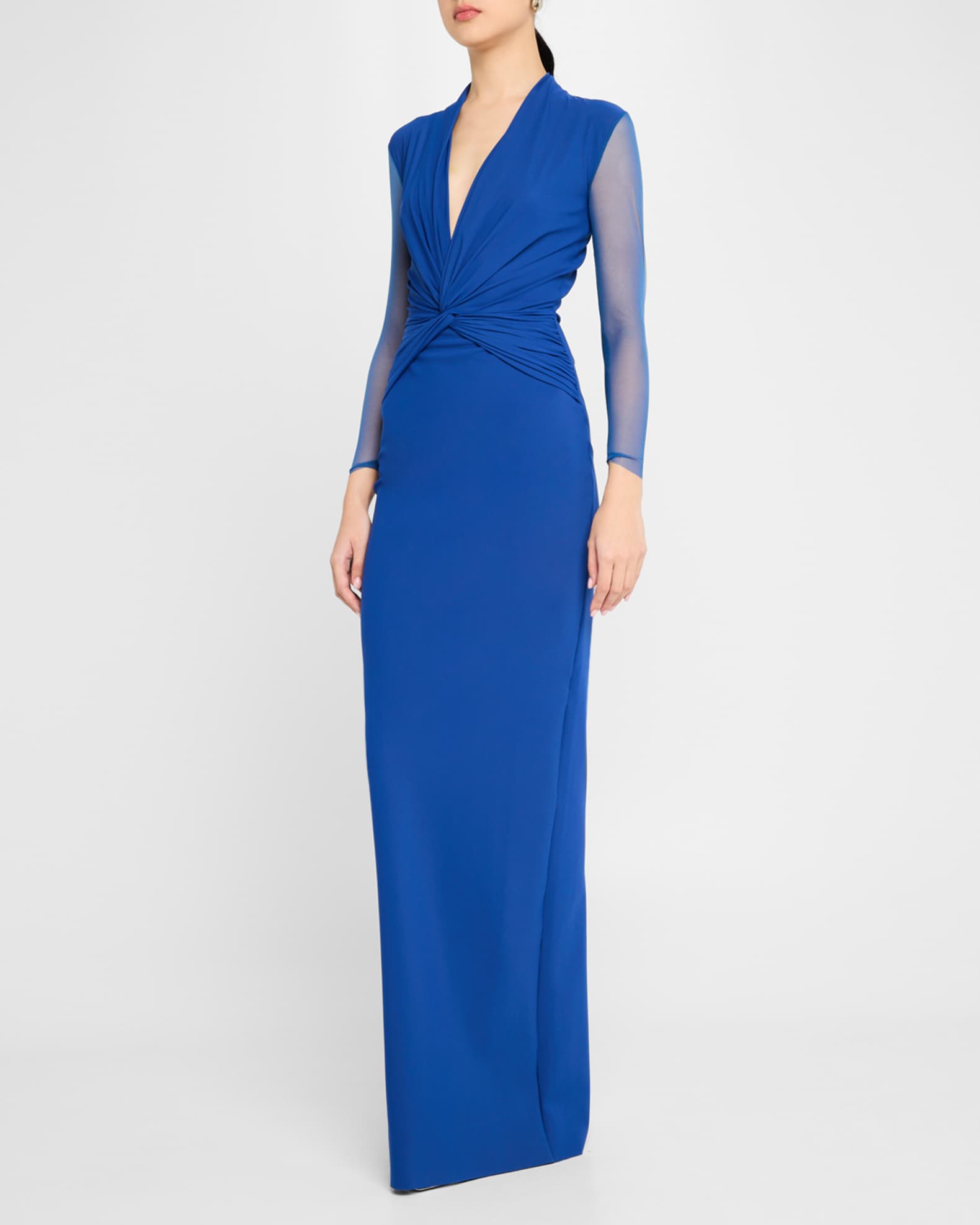 Lalia Twist-Front Illusion Column Gown 1