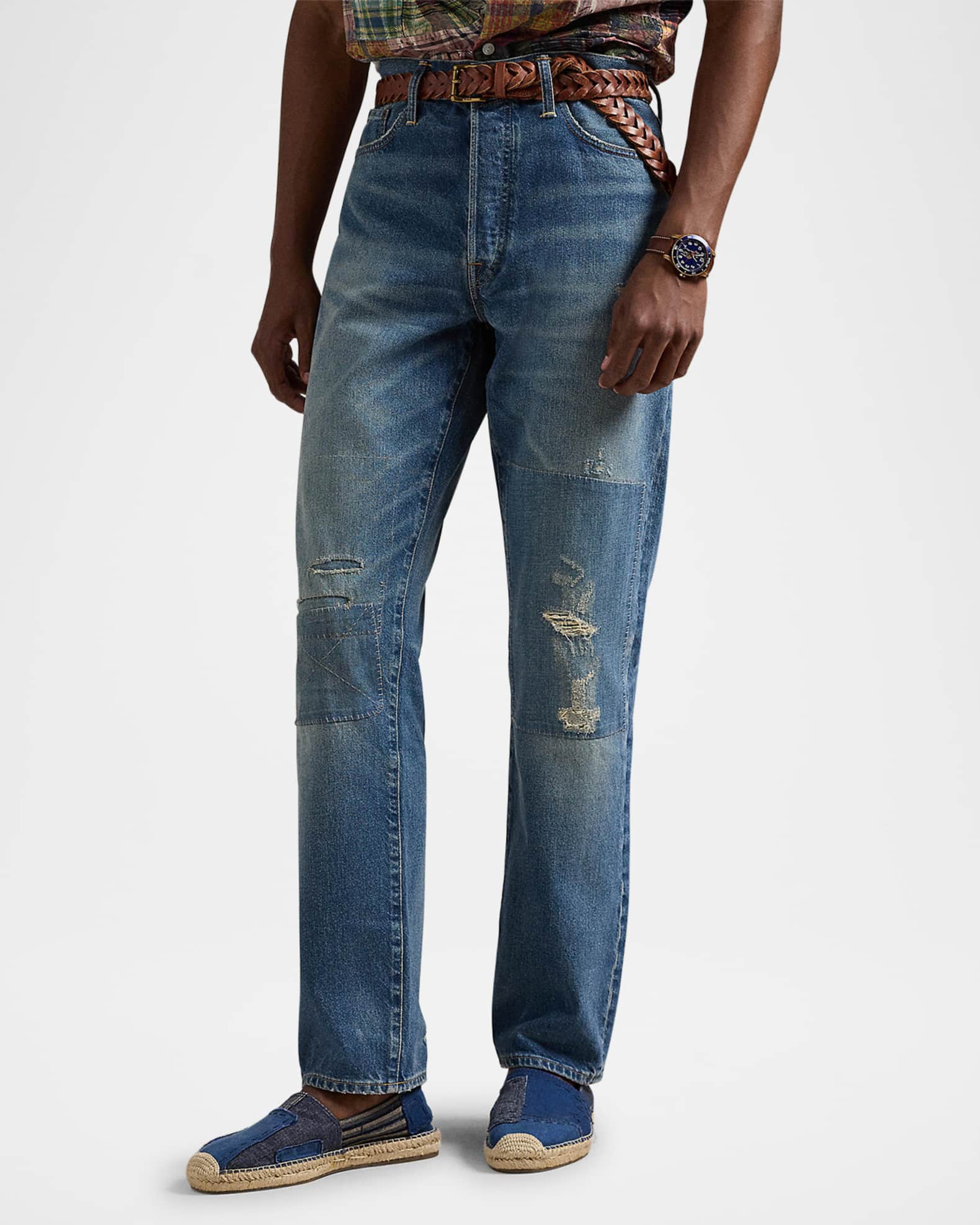 オープニング 大放出セール Polo Ralph Lauren Mens Heritage Straight-Leg Distressed パンツ