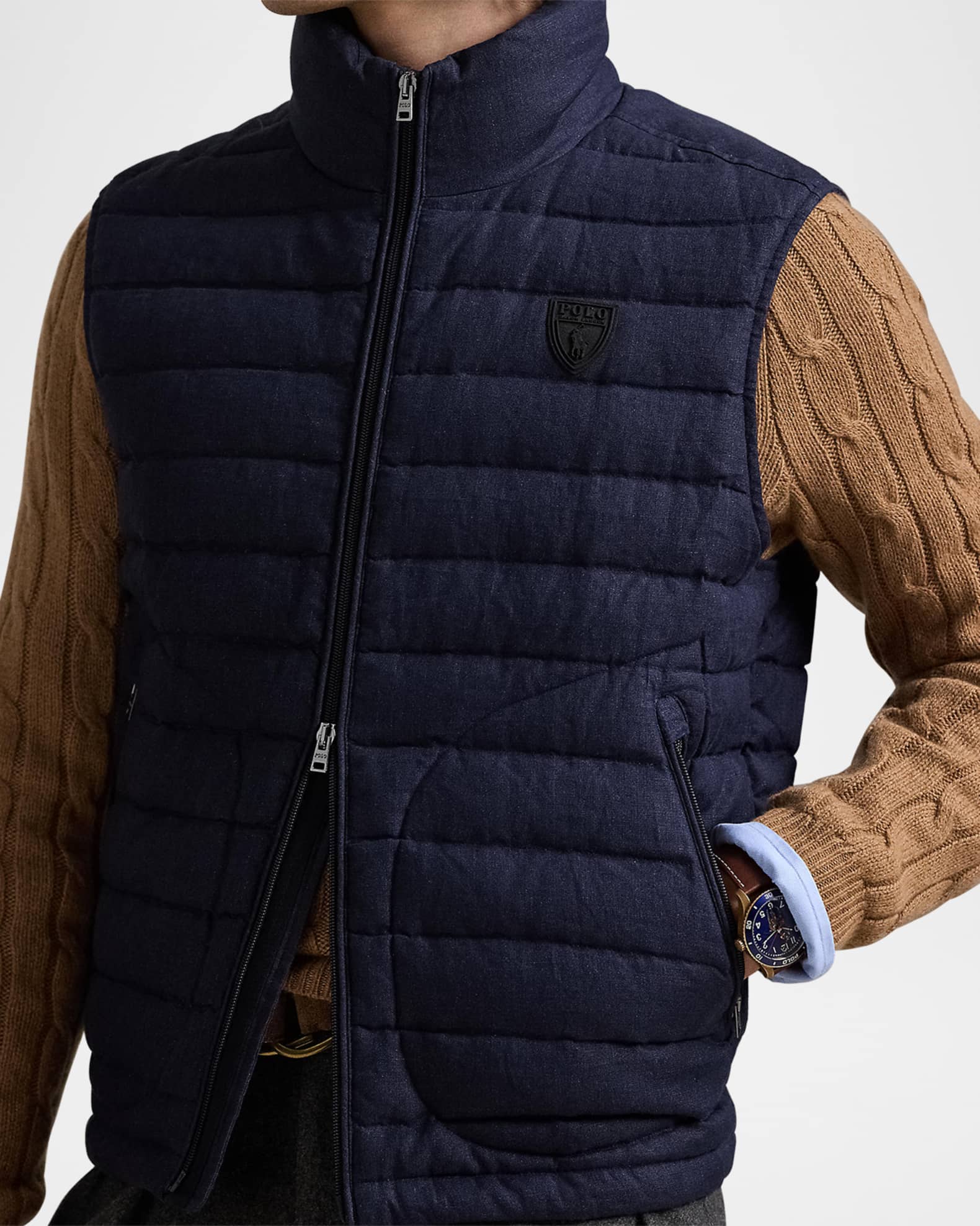 Polo Ralph Lauren Men's Quilted Linen Down Vest | Neiman Marcus