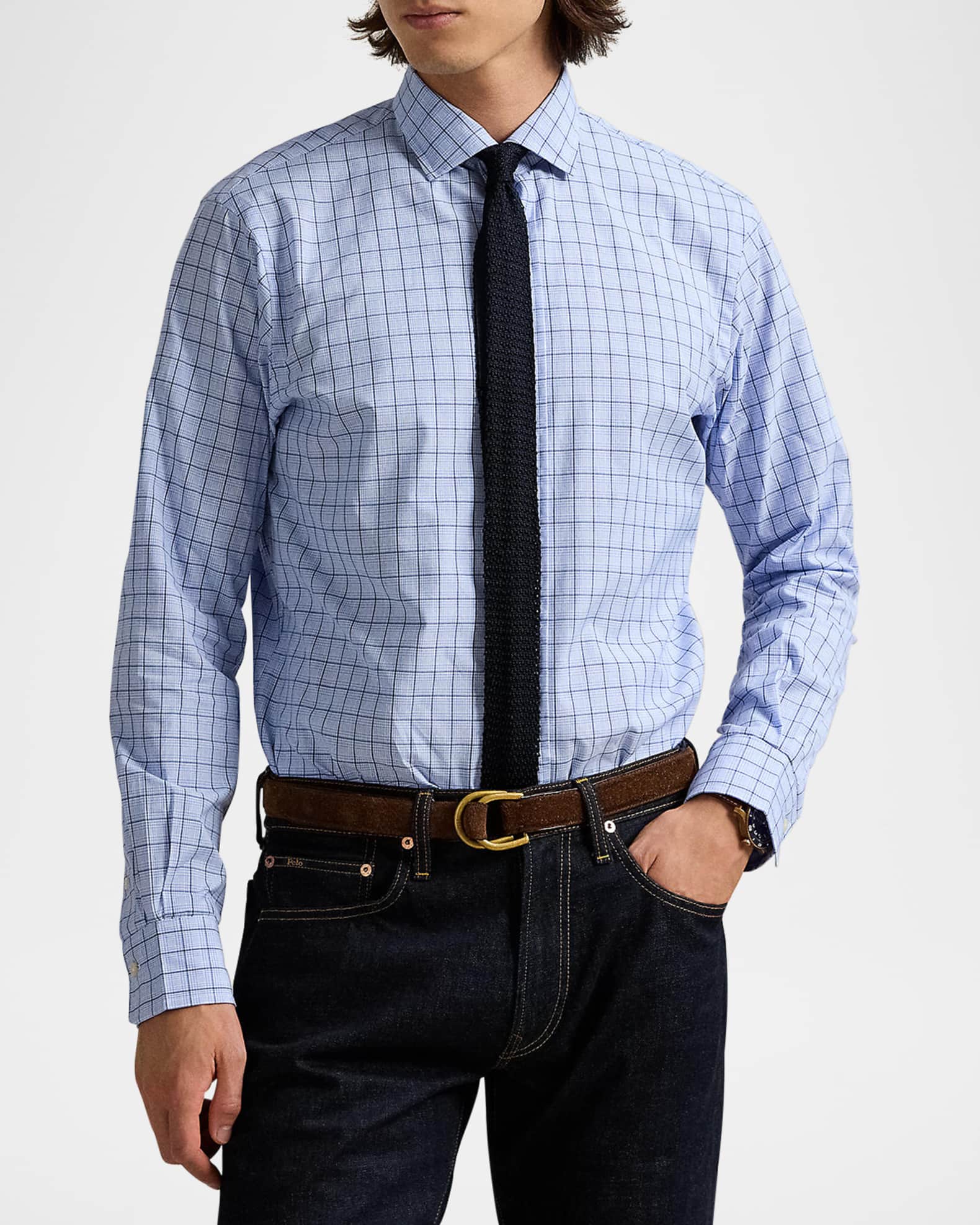 ★★POLO RALPH LAUREN★★ Custom fit poplin shirt blue check Genuine POLO RALPH LAUREN Custom Fit Check Stretch Poplin