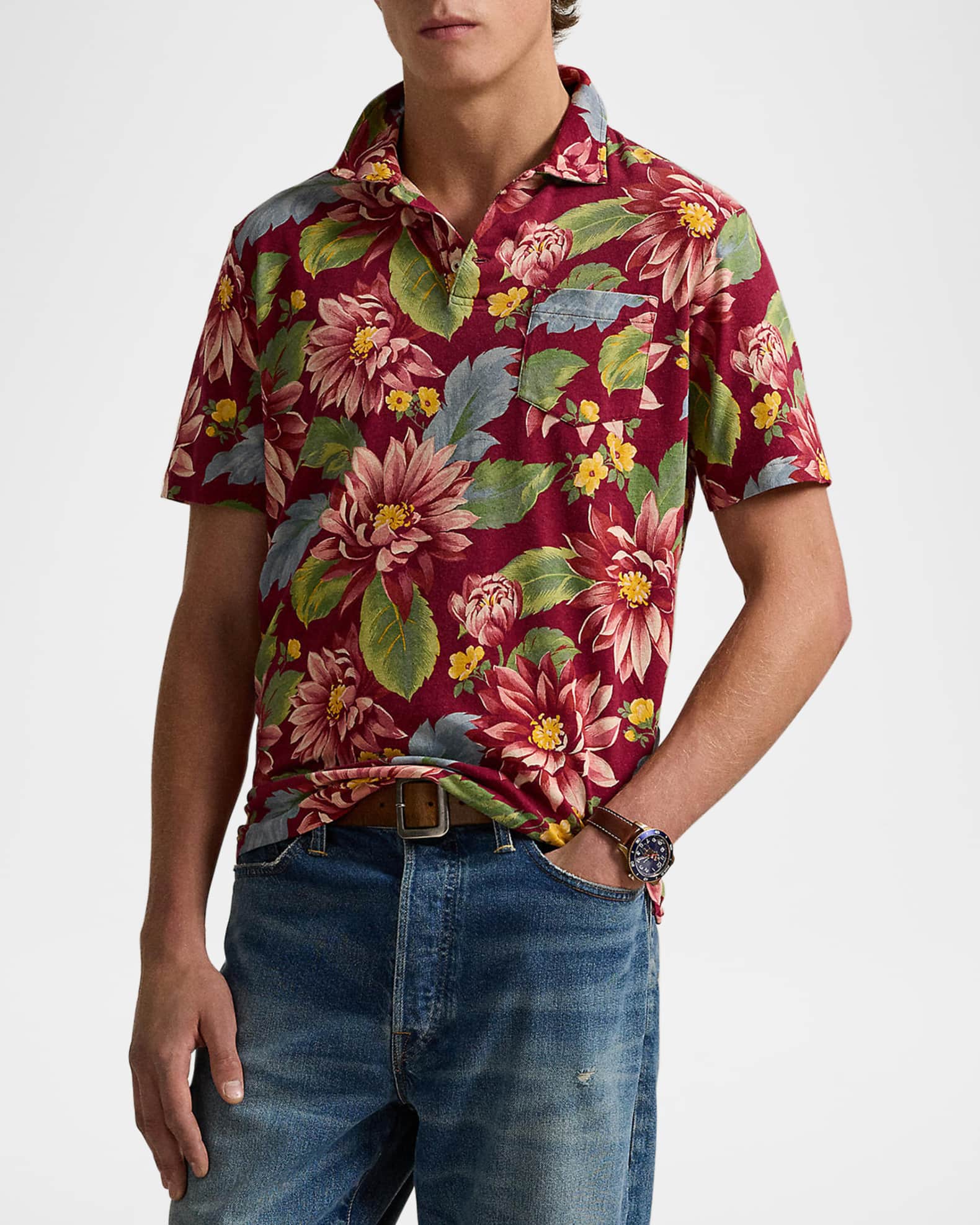 Men s Standard Fit Floral Jersey Polo Shirt