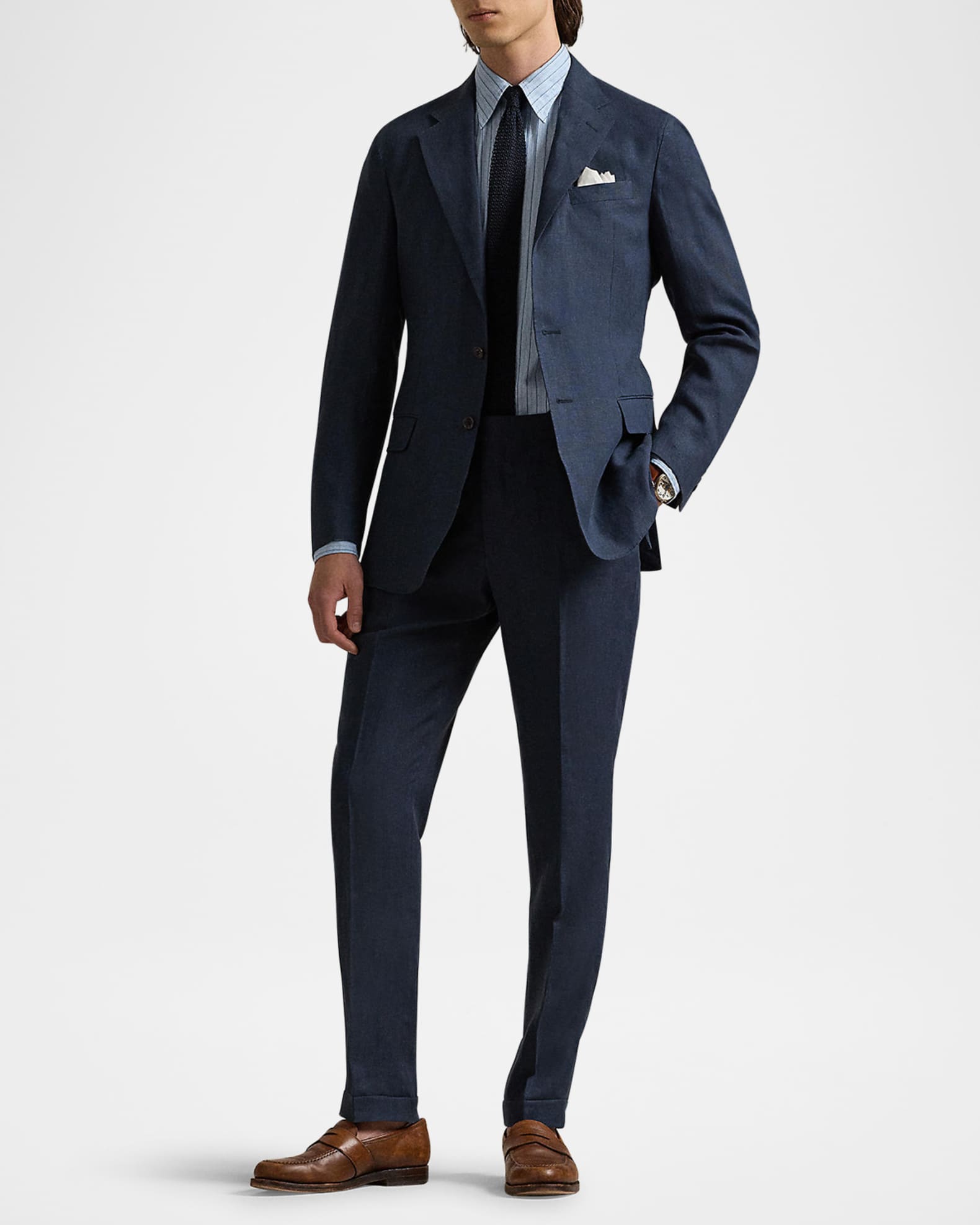 Men's Flat-Front Linen Trousers - Thumbnail 2