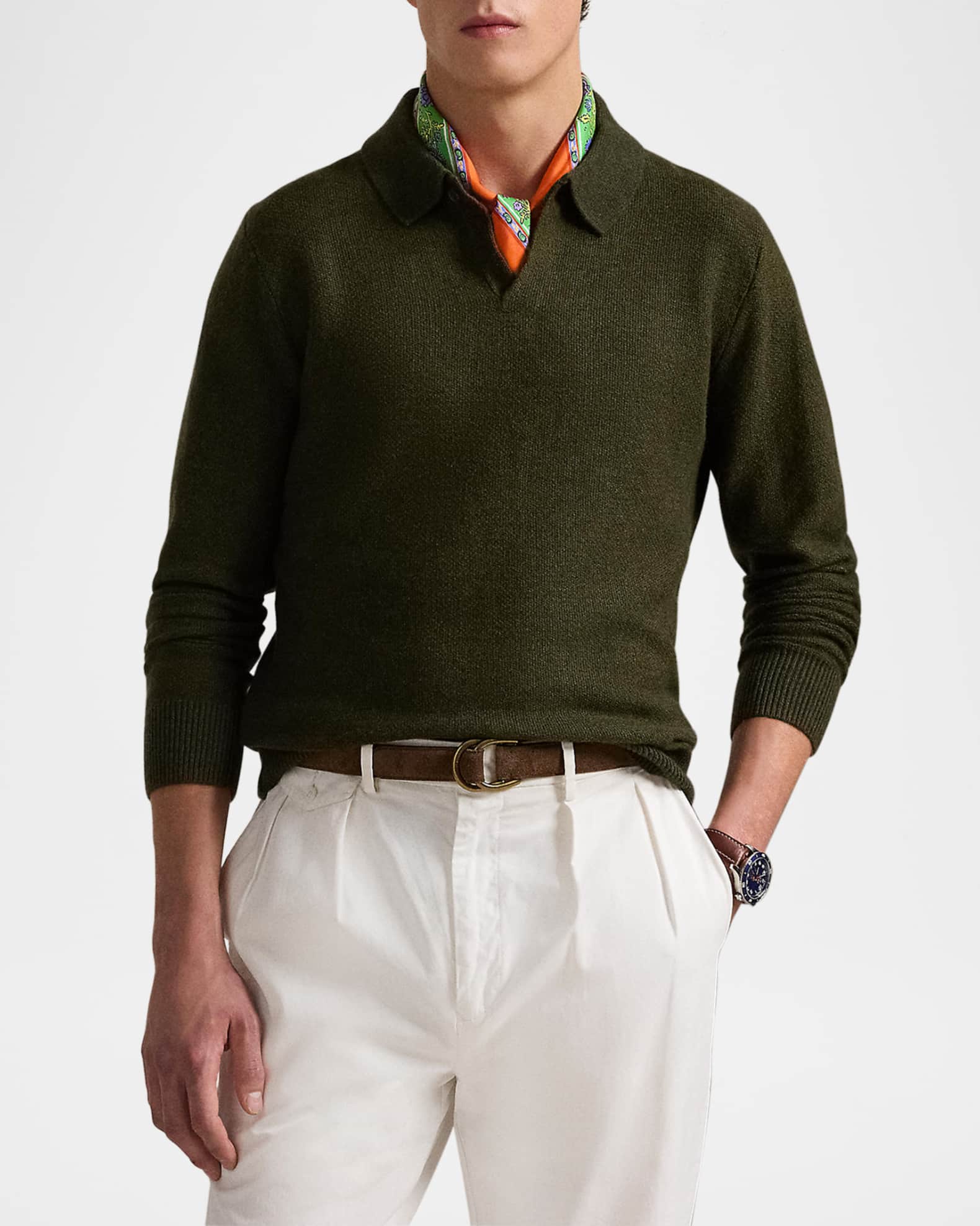 Polo Ralph Lauren Men's Linen-Cashmere Johnny-Collar Sweater