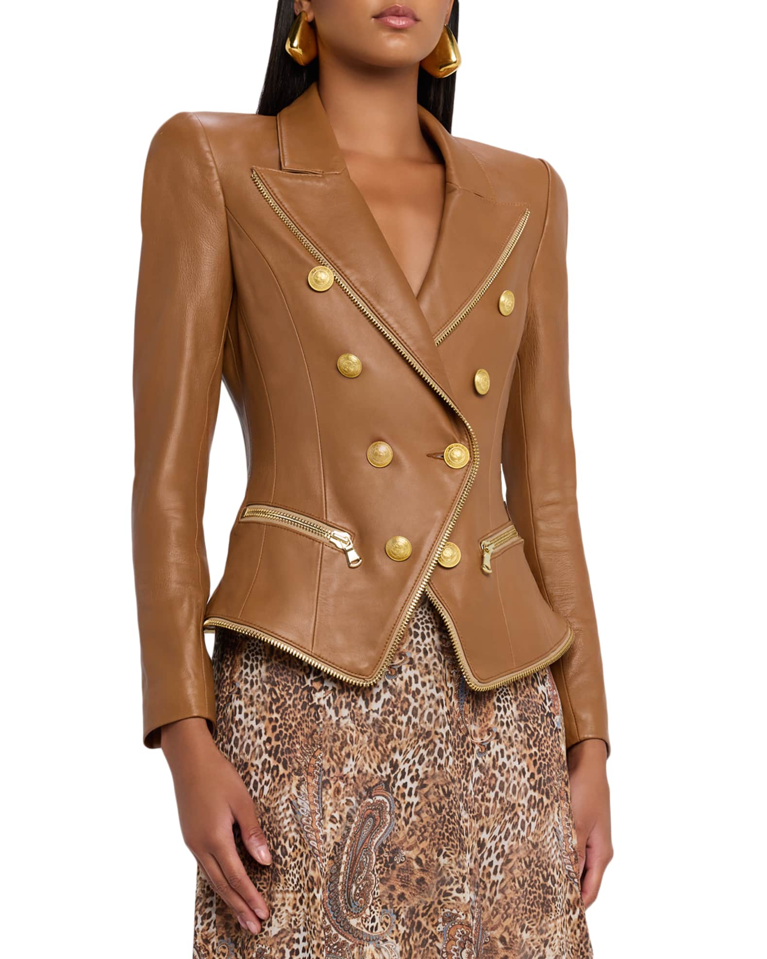 L'Agence Ottilie Leather Zip Blazer | Neiman Marcus