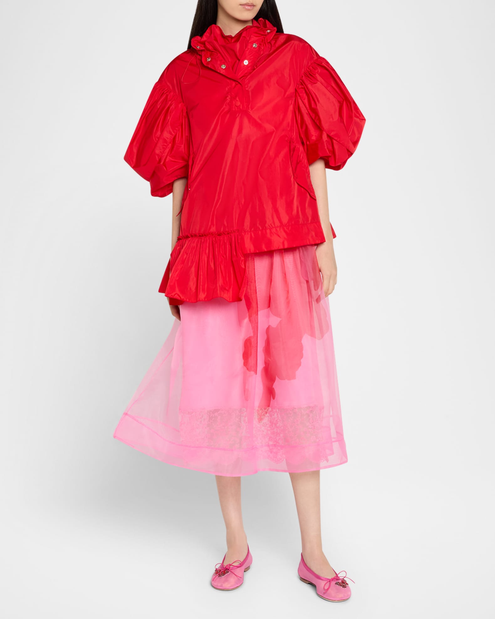 Hooded Ruffle Detail Petal Sleeve Asymmetric Jacket 1