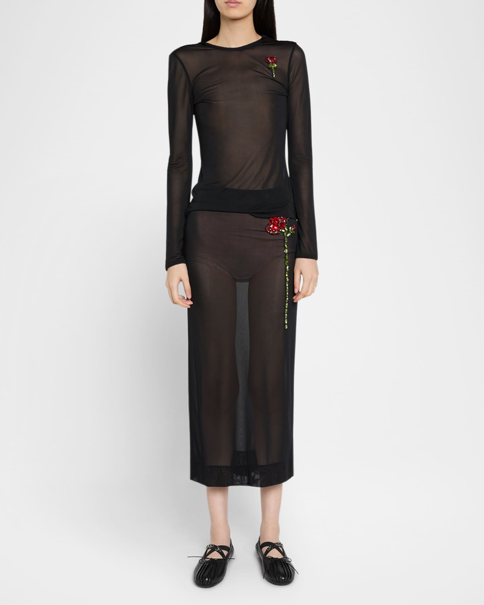 Sheer Column Rose Crystal Midi Skirt 1