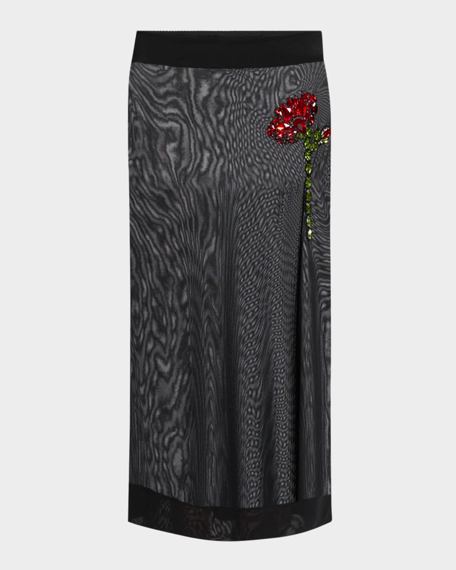 Sheer Column Rose Crystal Midi Skirt 0