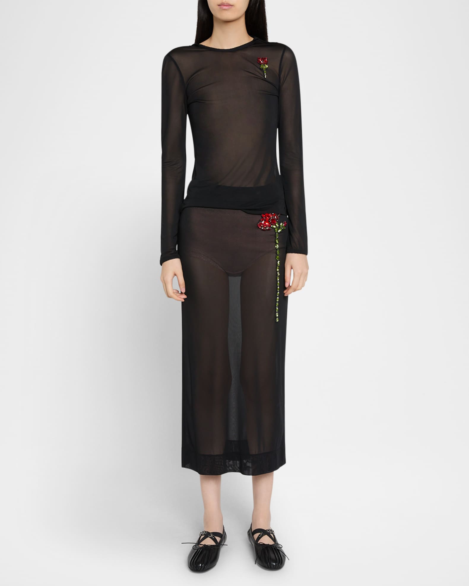 Sheer Fitted Ballet Mesh Crystal Rose Top 1