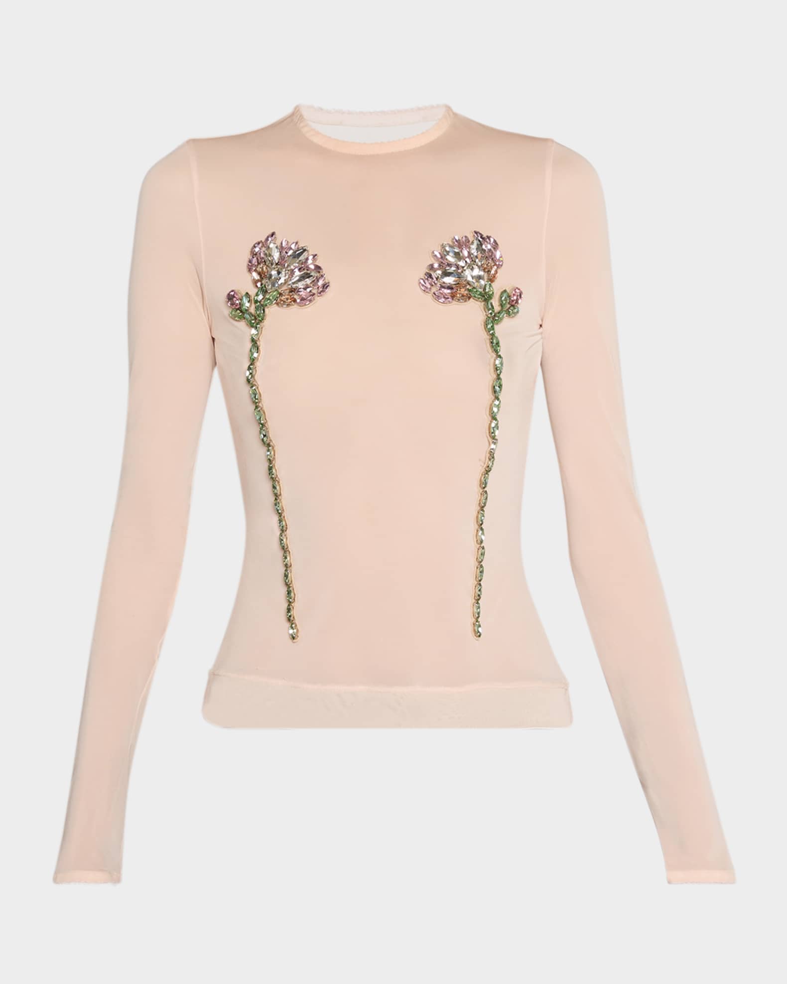 注目の Simone Rocha Sheer Fitted Ballet Mesh Crystal Flowers Top トップス