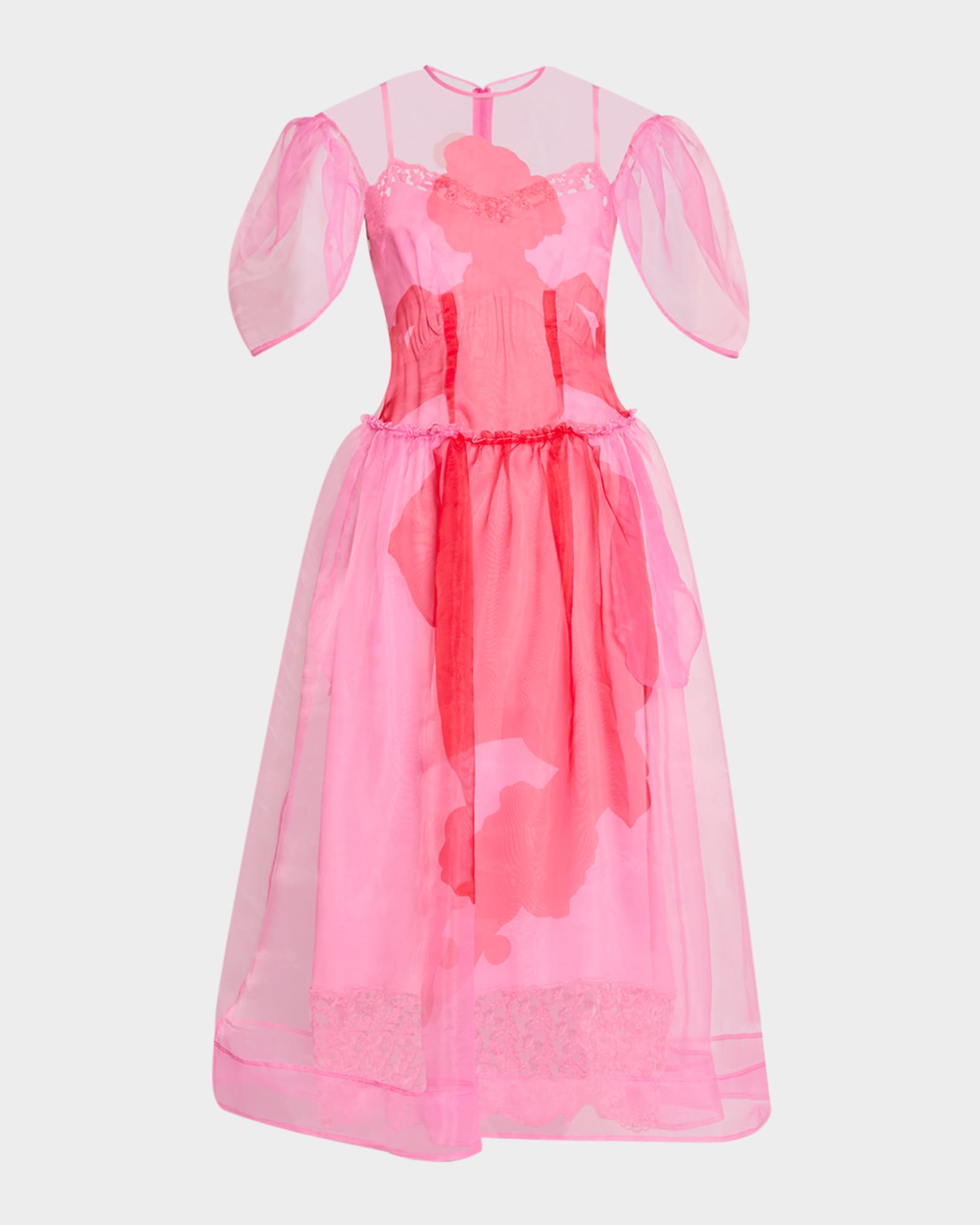 Simone Rocha Petal-Sleeve Sculpted Sheer Midi Dress | Neiman