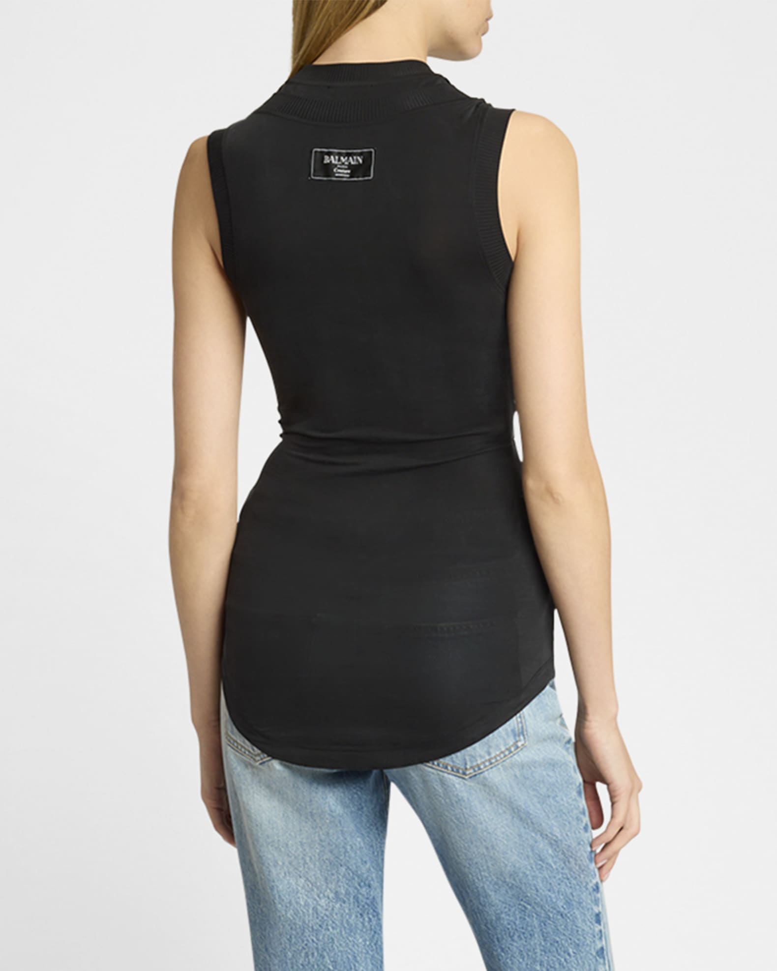 Balmain Double-Collar Twisted Tank Top | Neiman Marcus