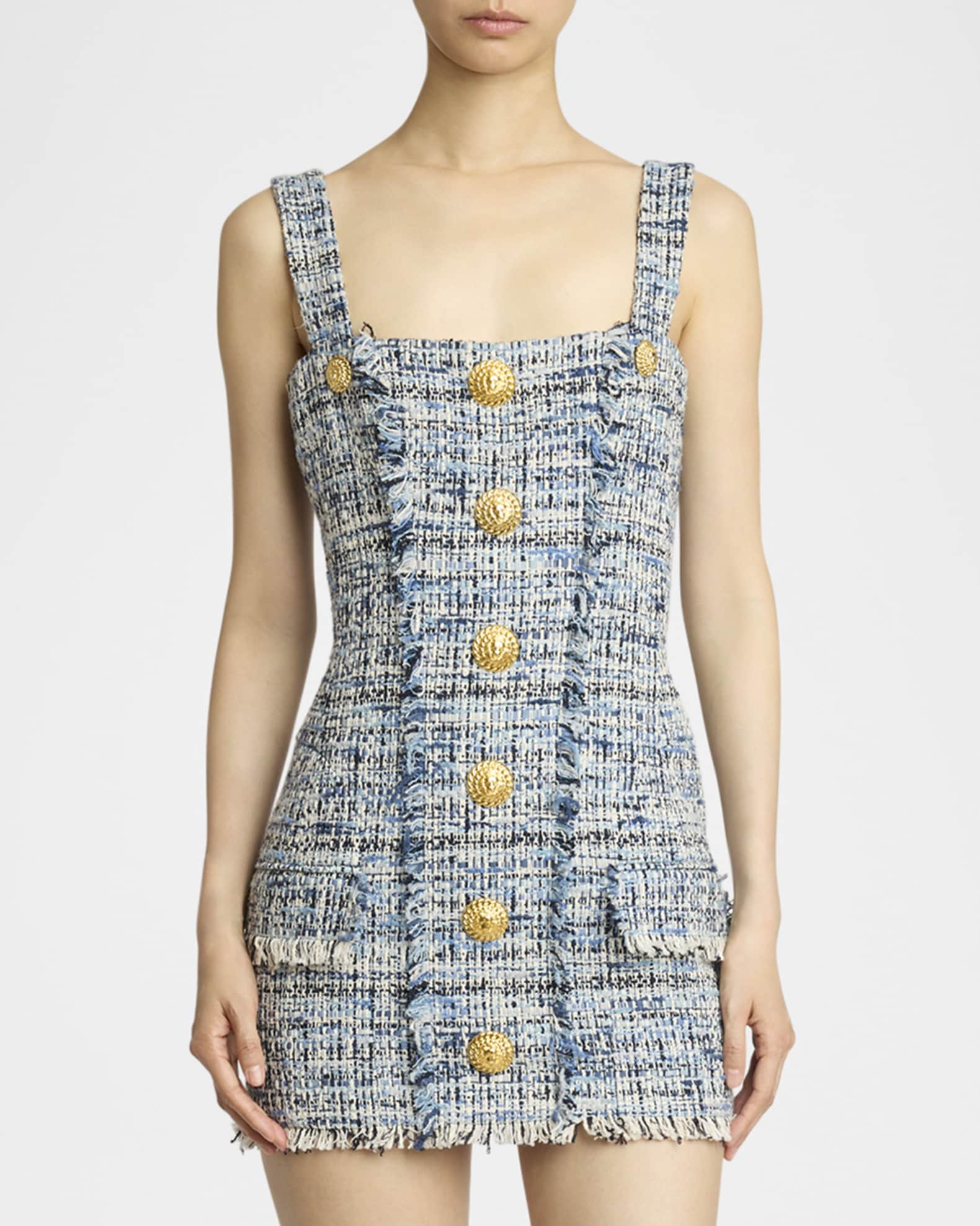 ワンピース BALMAIN TWEED MINI DRESS WITH BUTTONS Balmain Sleeveless Button-Front Tweed Mini Dress | Neiman Marcus