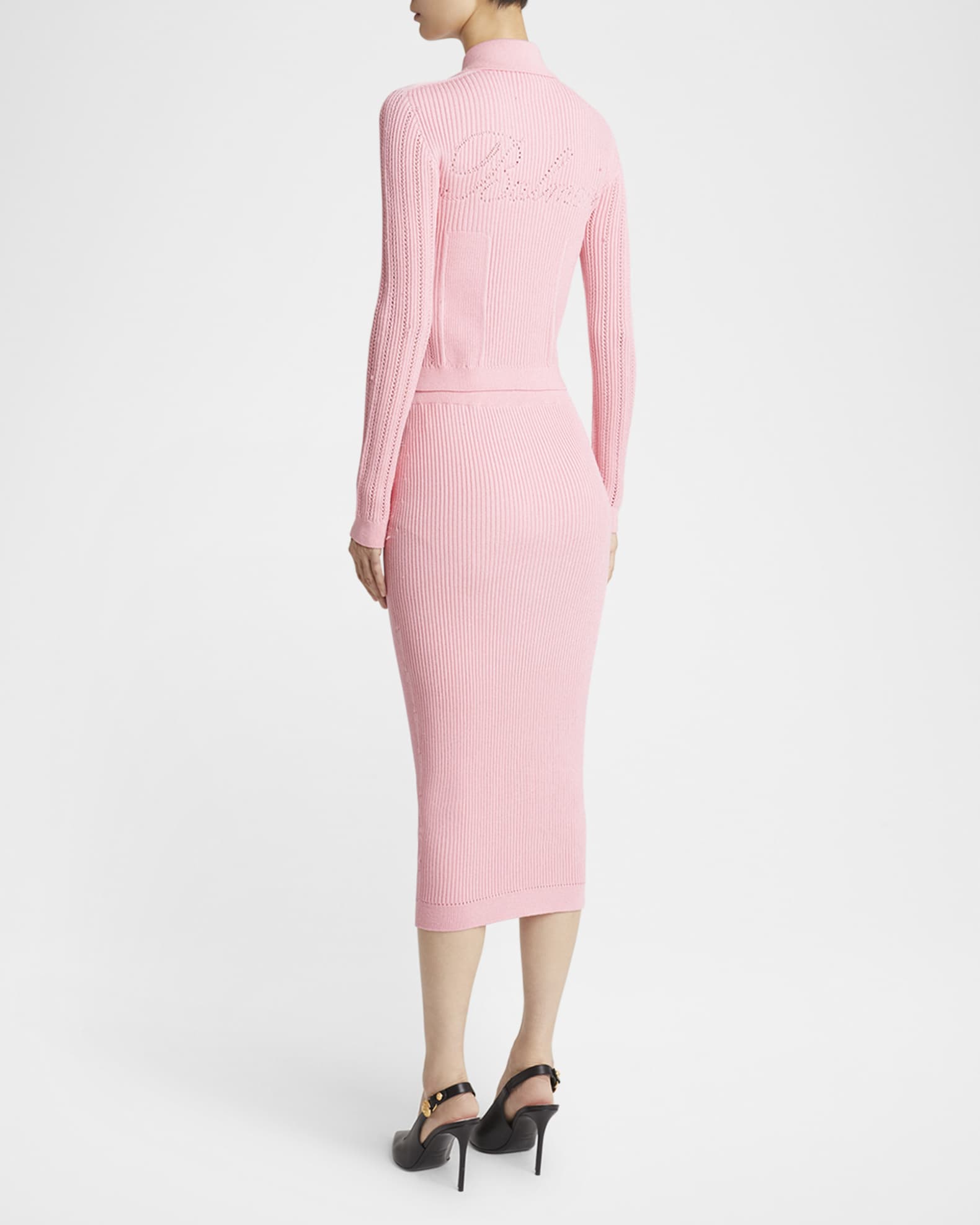 BALMAIN Ribbed midi skirt レディース スカート Midi skirt in a plain ribbed knit pink pink - Women | BALMAIN