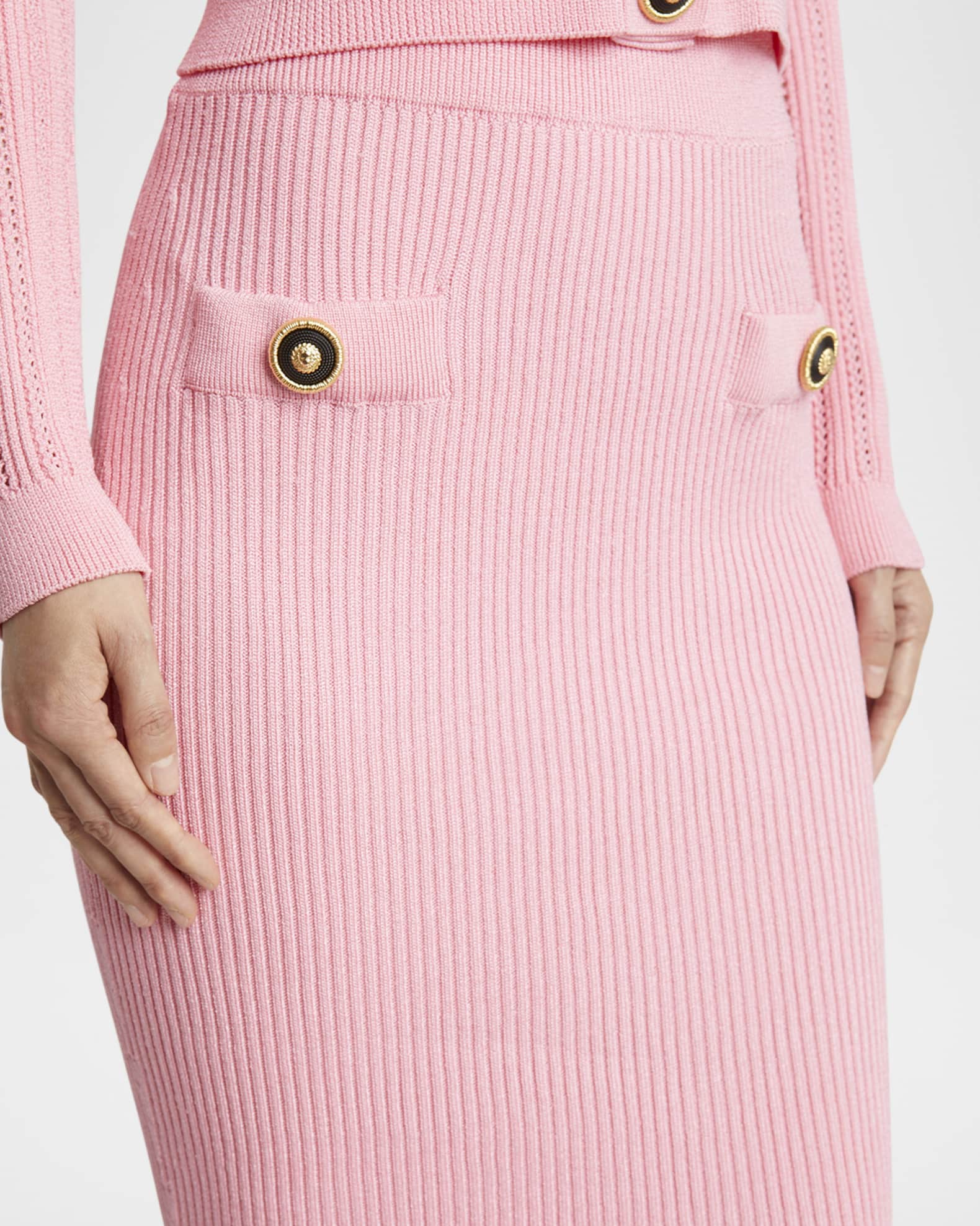 Balmain 2-Pockets Buttoned Rib Midi Skirt | Neiman Marcus