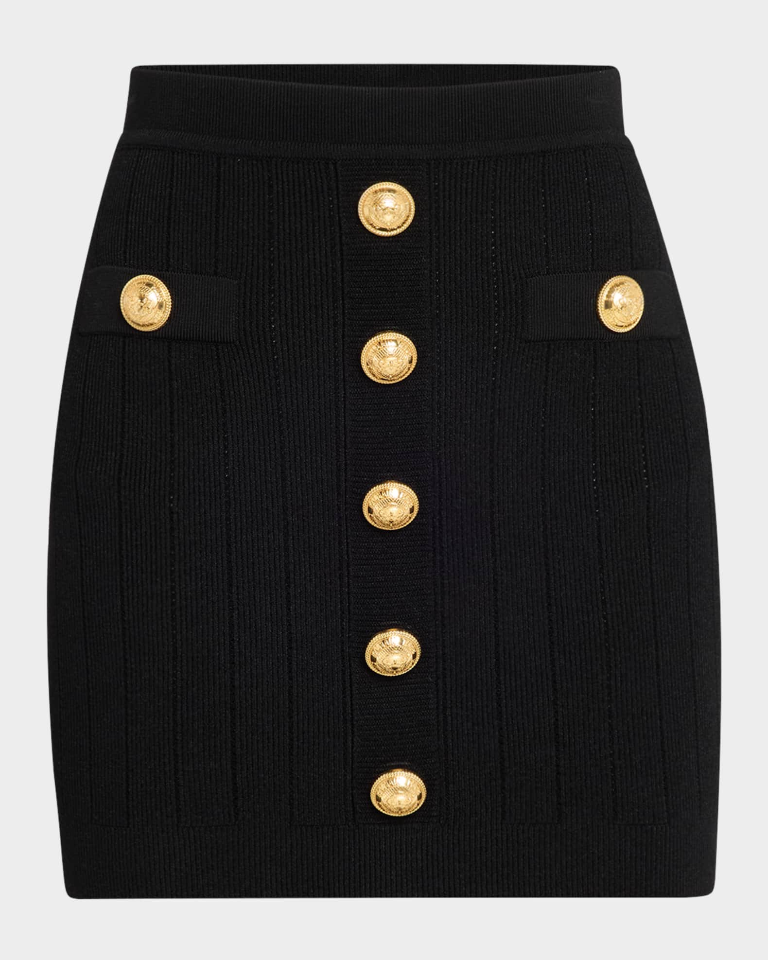 2-Pockets Button-Front Rib Mini Skirt 0