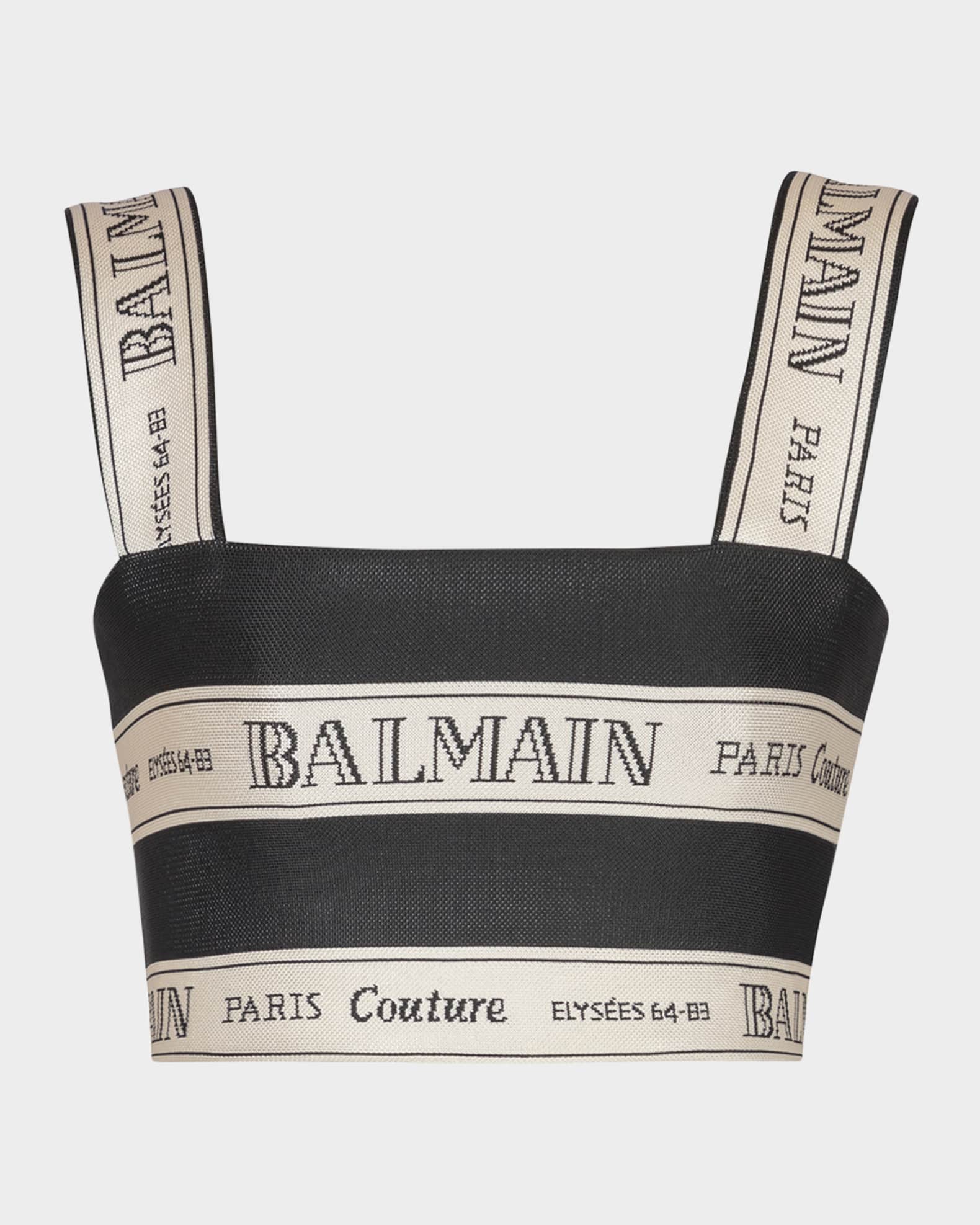 Balmain Striped Logo Jacquard Crop Top | Neiman Marcus