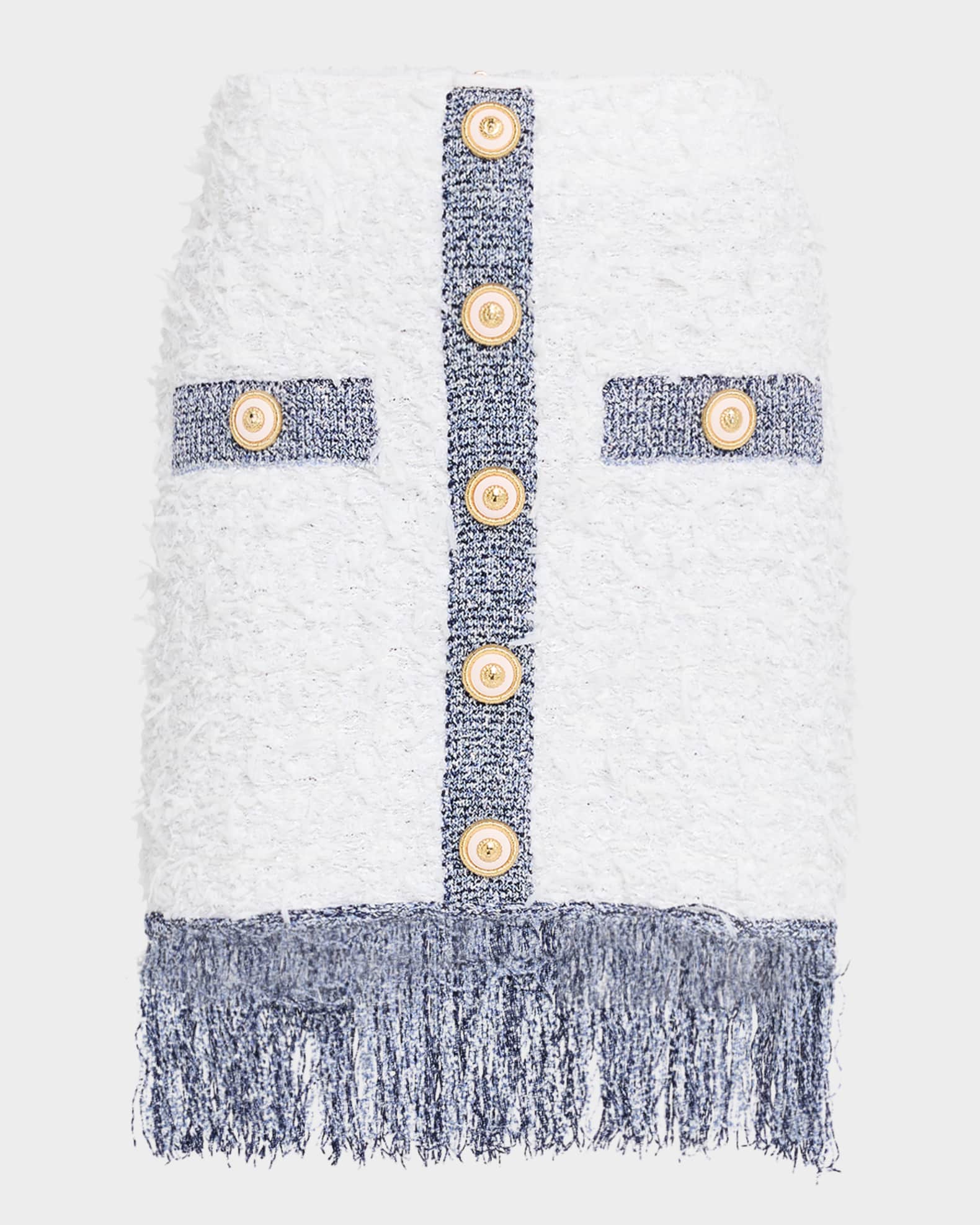 2-Pockets Metallic Fringe Tweed Mini Skirt 0