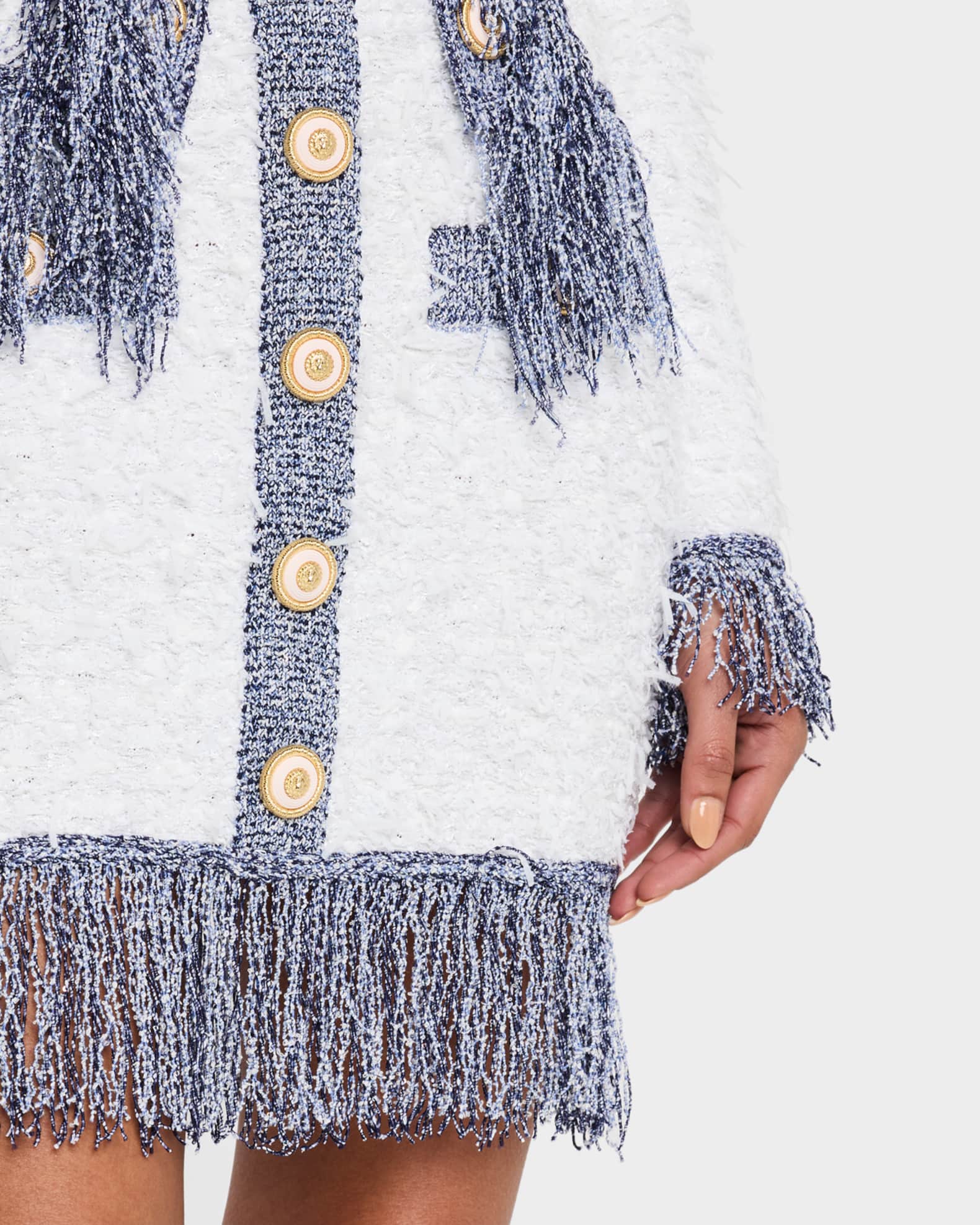 スカート BALMAIN Fringed tweed skirt Balmain 2-Pockets Metallic Fringe Tweed Mini Skirt | Neiman
