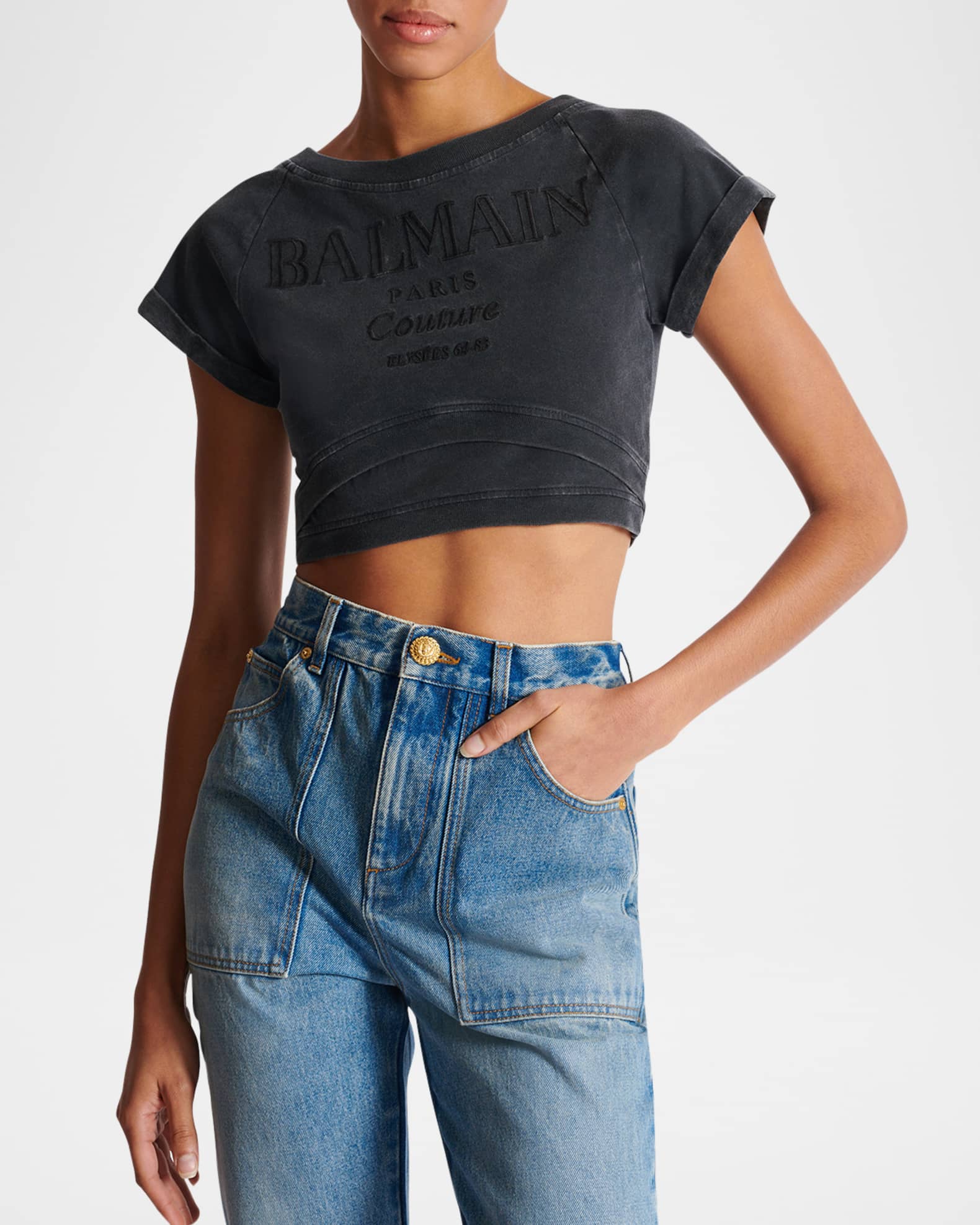 Logo Embroidered Double Hem Crop T-Shirt 1