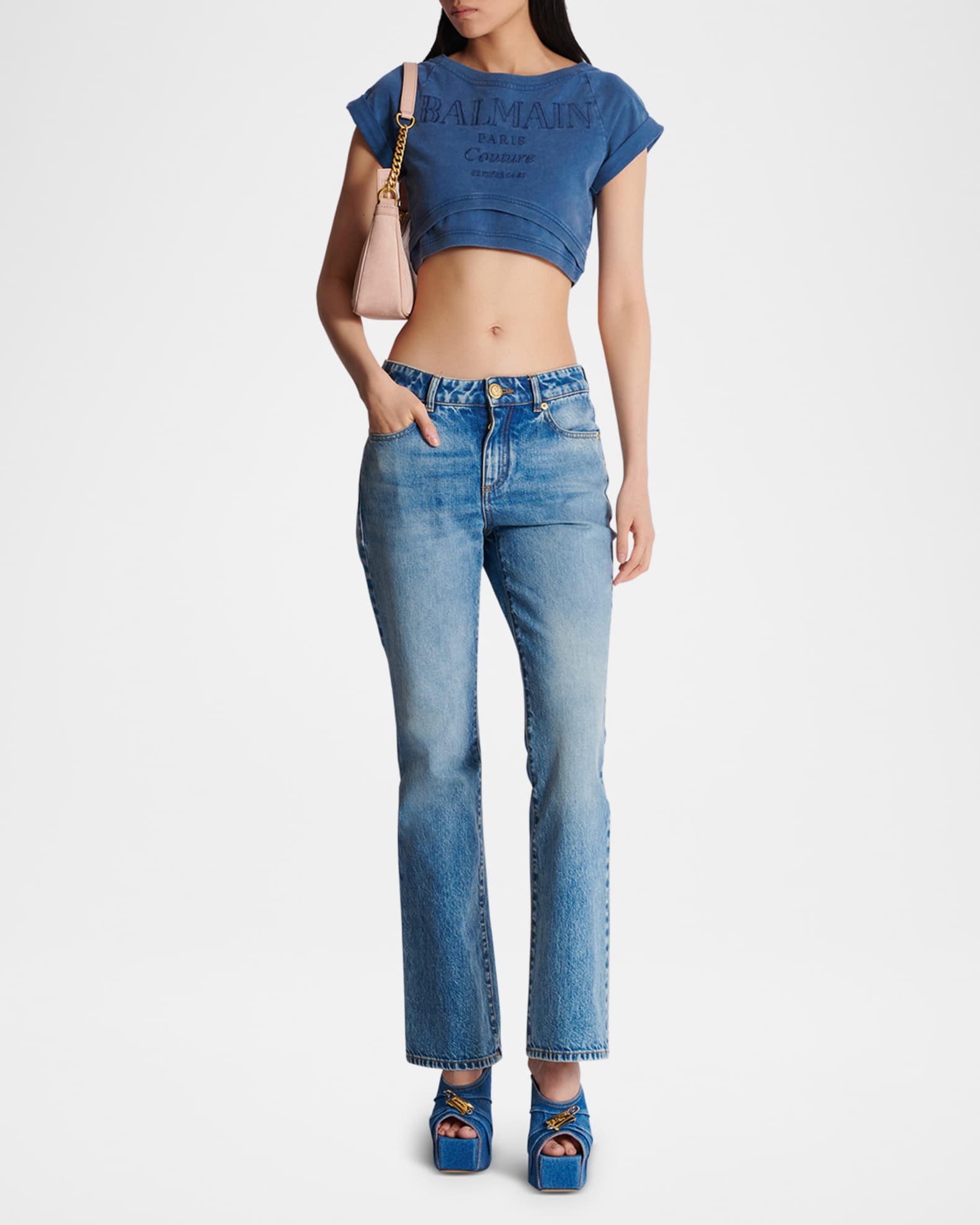 Logo Embroidered Double Hem Crop T-Shirt 1