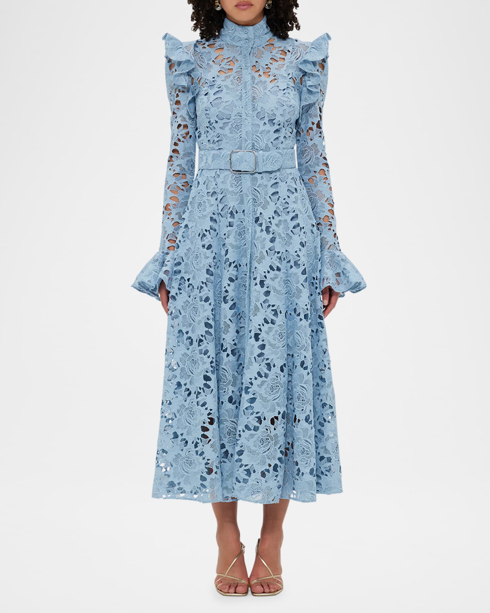 LEO LIN Aliyah Lace Butterfly-Sleeve Midi Dress | Neiman Marcus LEO LIN Aliyah Lace Butterfly-Sleeve Midi Dress | Neiman Marcus