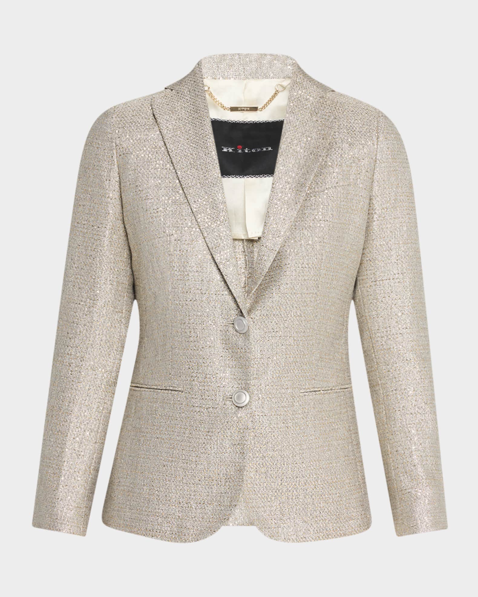 ★E.B.M★ Single Breasted Tailored Jacket EMP2WJK060 Kiton Metallic Single-Breasted Slim Jacket | Neiman Marcus