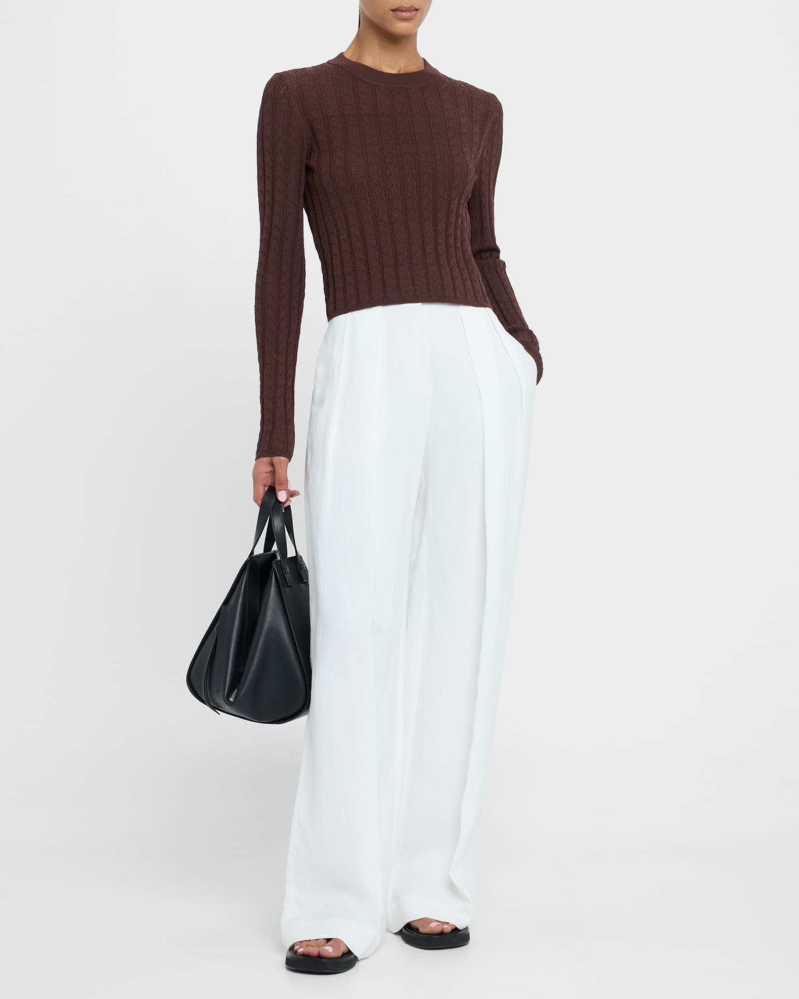 Tinos Pointelle Knit Cropped Sweater 1