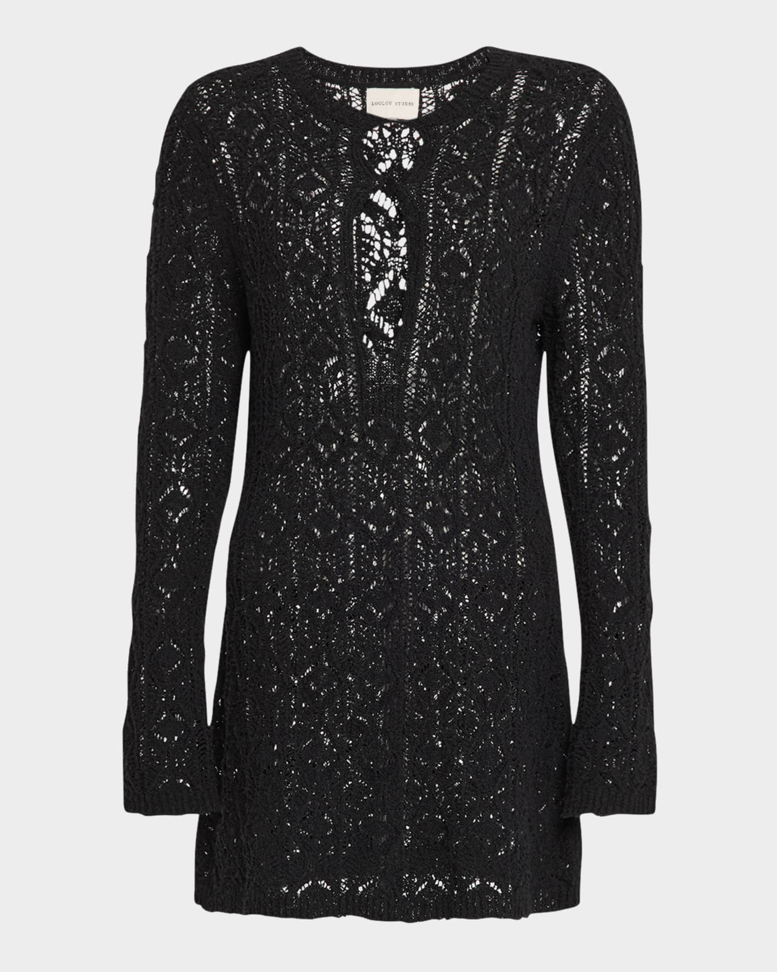 Loulou Studio Evan Lace-Knit Keyhole Long-Sleeve Mini Dress