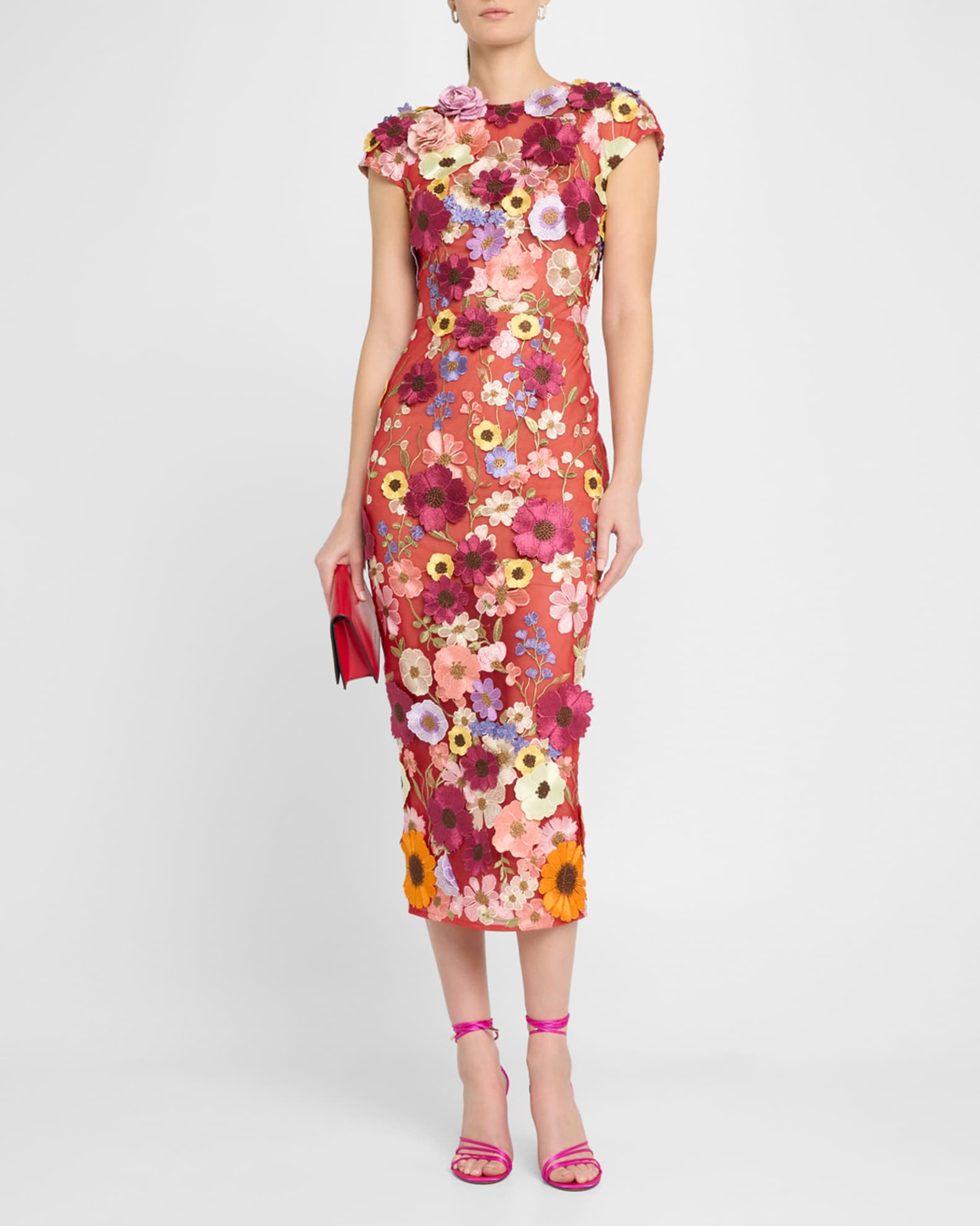 Bronx and Banco Jasmine Floral Applique Midi Sheath Dress | Neiman Marcus